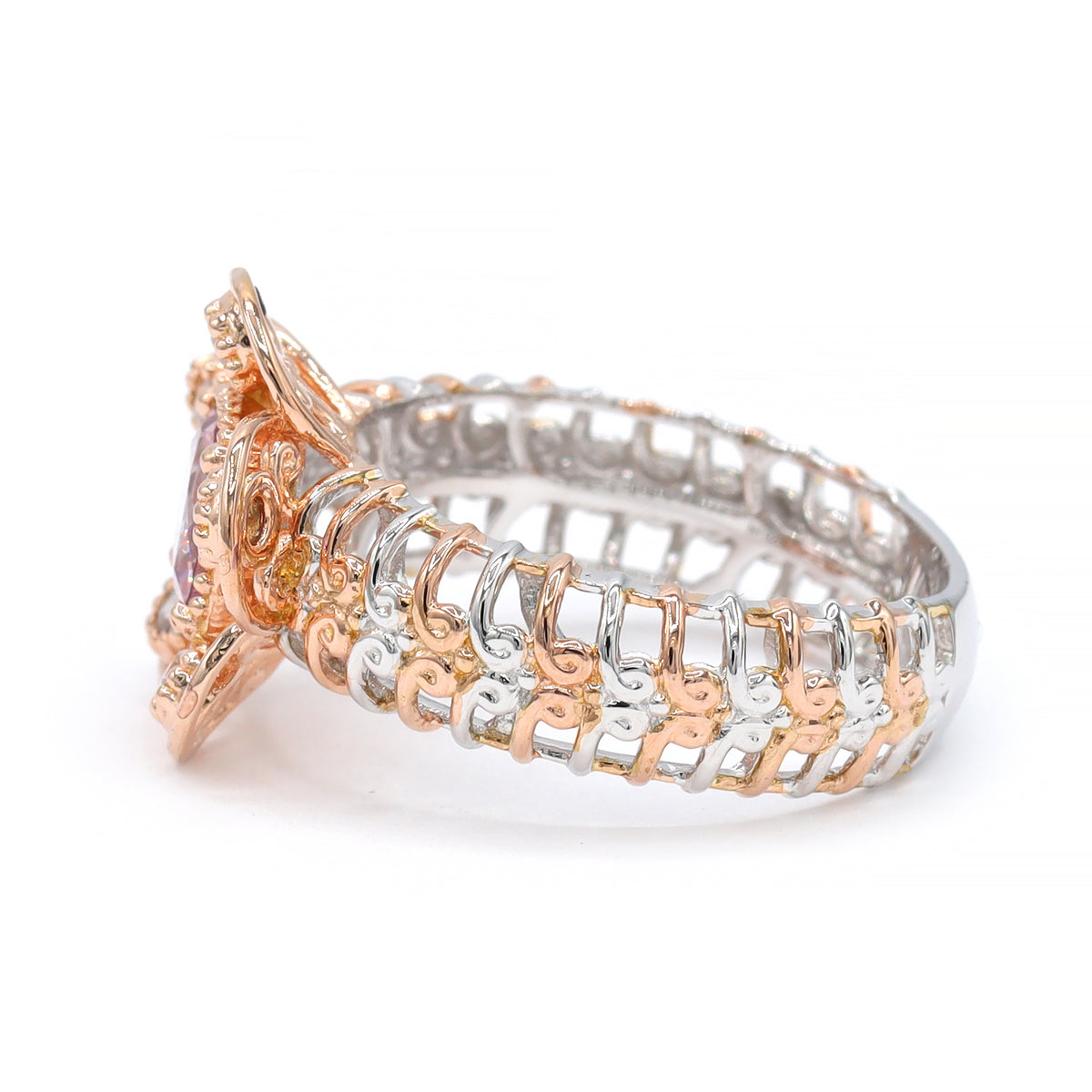 Gems en Vogue 18K Palladium Silver 1.01ctw Morganite & White Zircon Flower Ring