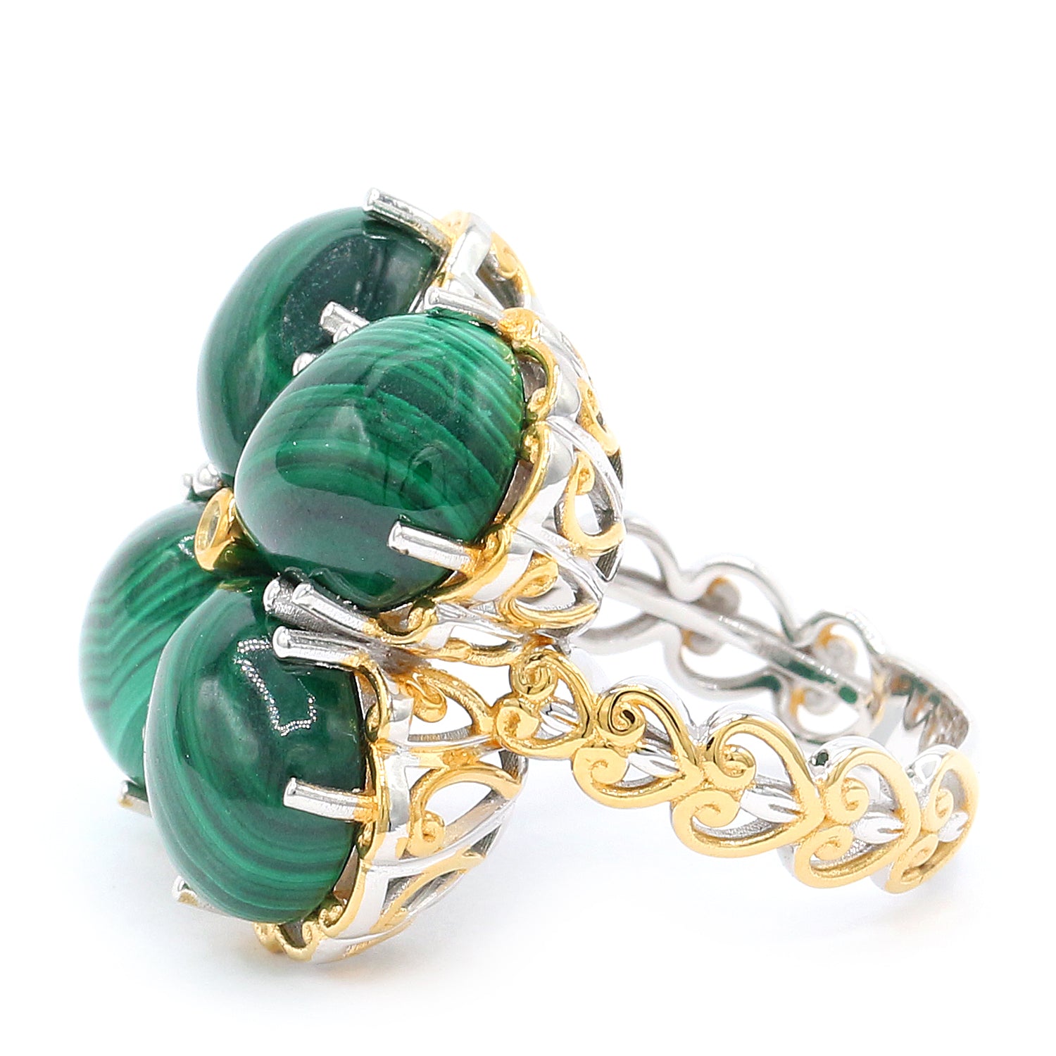 Gems en Vogue 24K Palladium Silver Malachite & Peridot Clover Ring