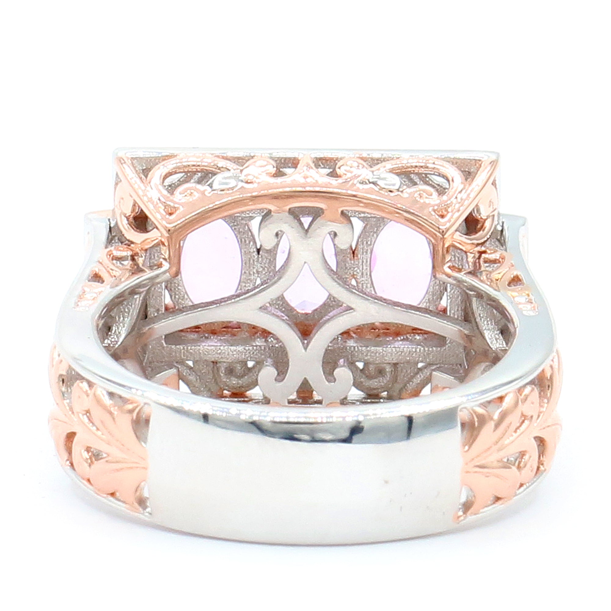 Bague trilogie en saphir lilas et rose de 1,21 carats en argent palladium 18K Gems en Vogue