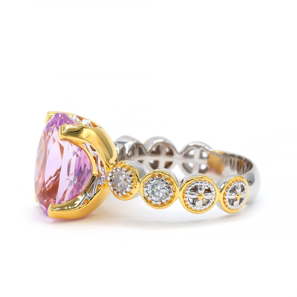 Gems en Vogue One-of-a-Kind 24K Palladium Silver 8.38ctw Pink Kunzite & White Zircon Ring