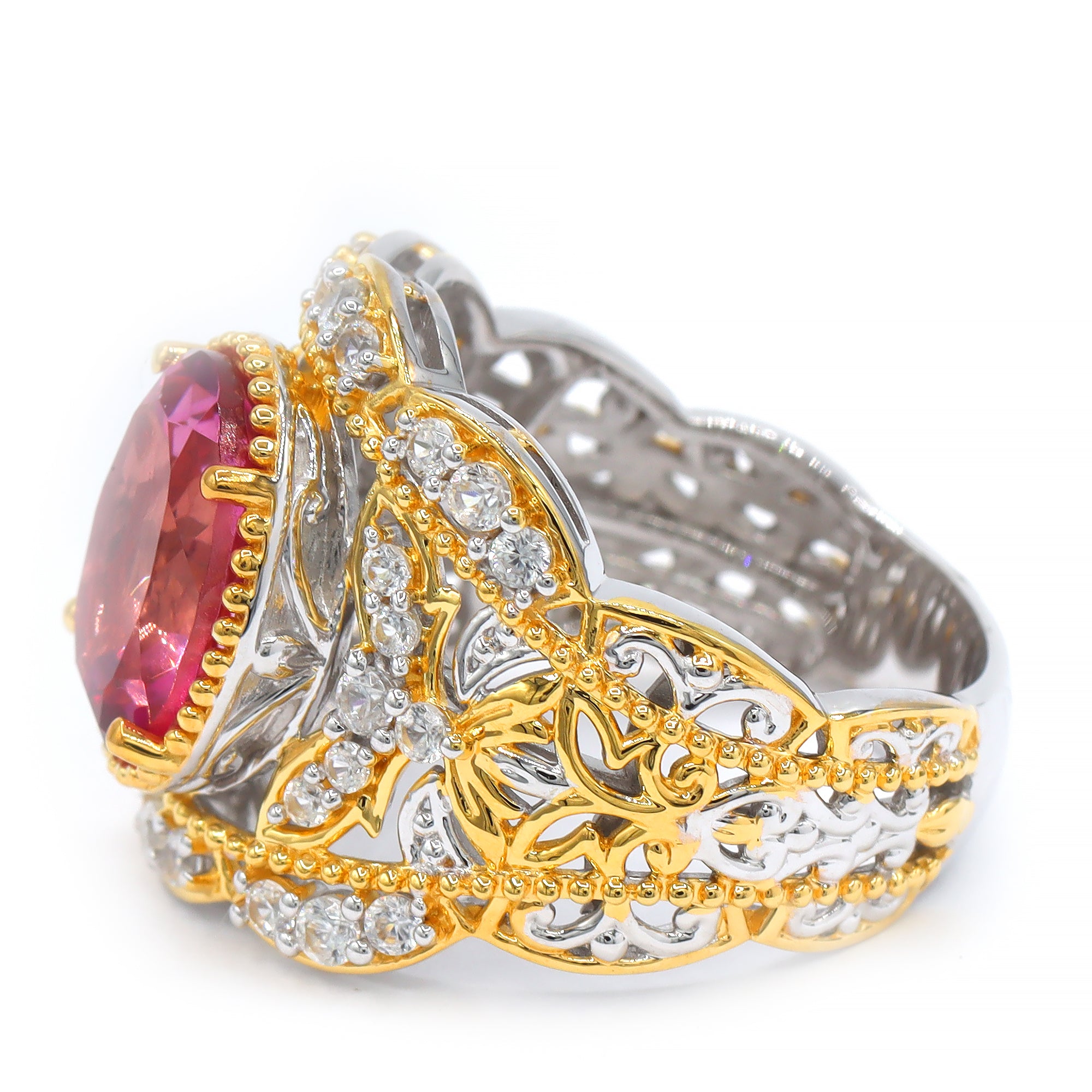 Gems en Vogue One-of-a-Kind 24K Palladium Silver 6.78ctw Pink Topaz & White Zircon Ring