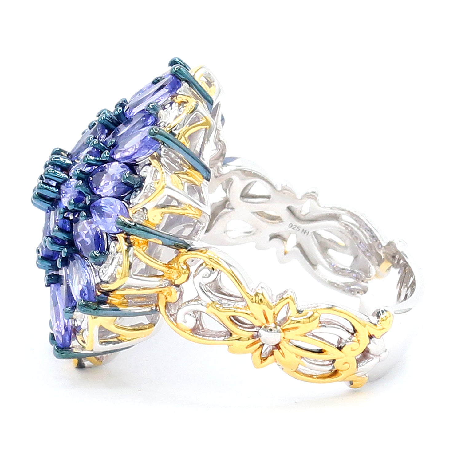 Gems en Vogue 24K Palladium Silver 3.99ctw Tanzanite Cluster Ring