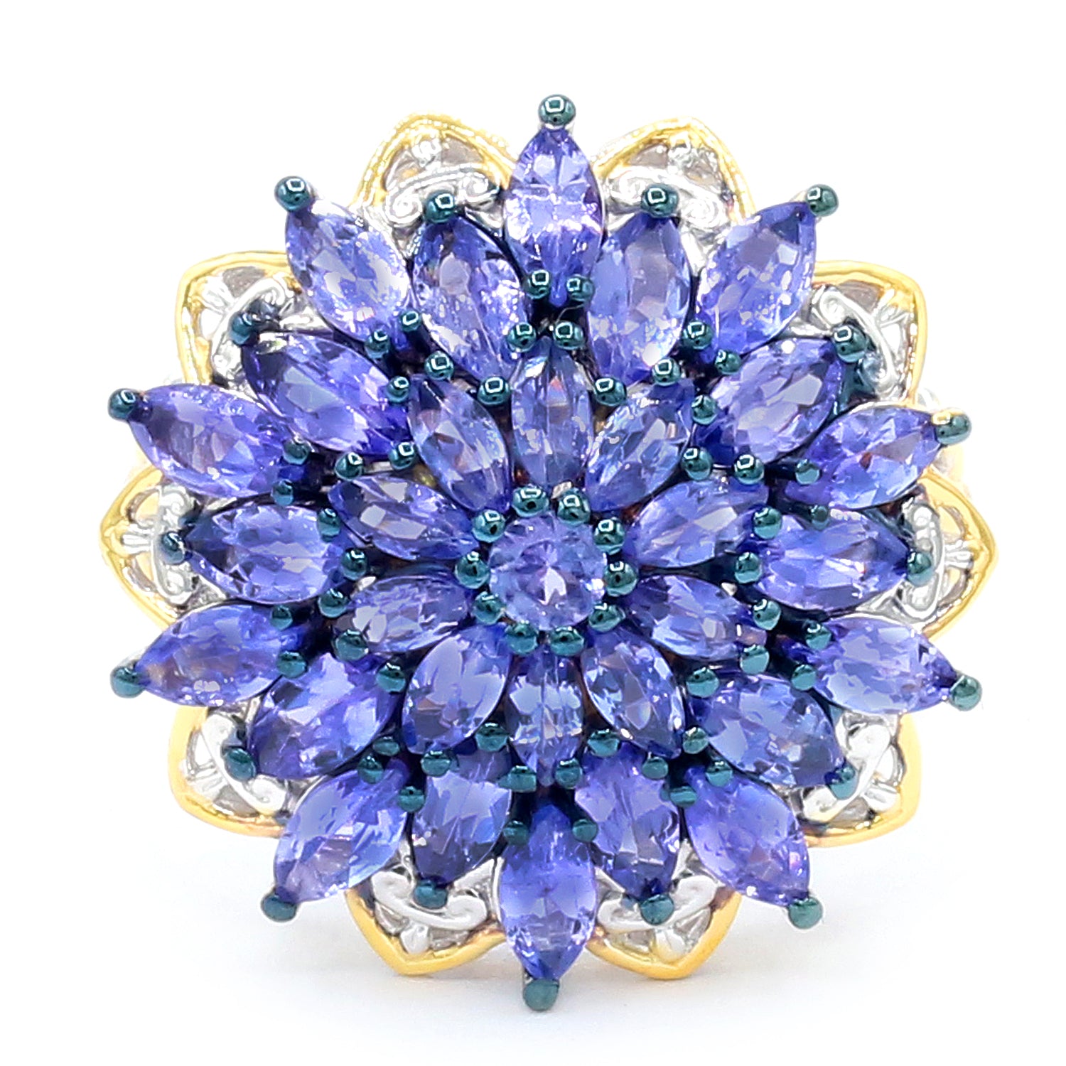 Gems en Vogue 24K Palladium Silver 3.99ctw Tanzanite Cluster Ring