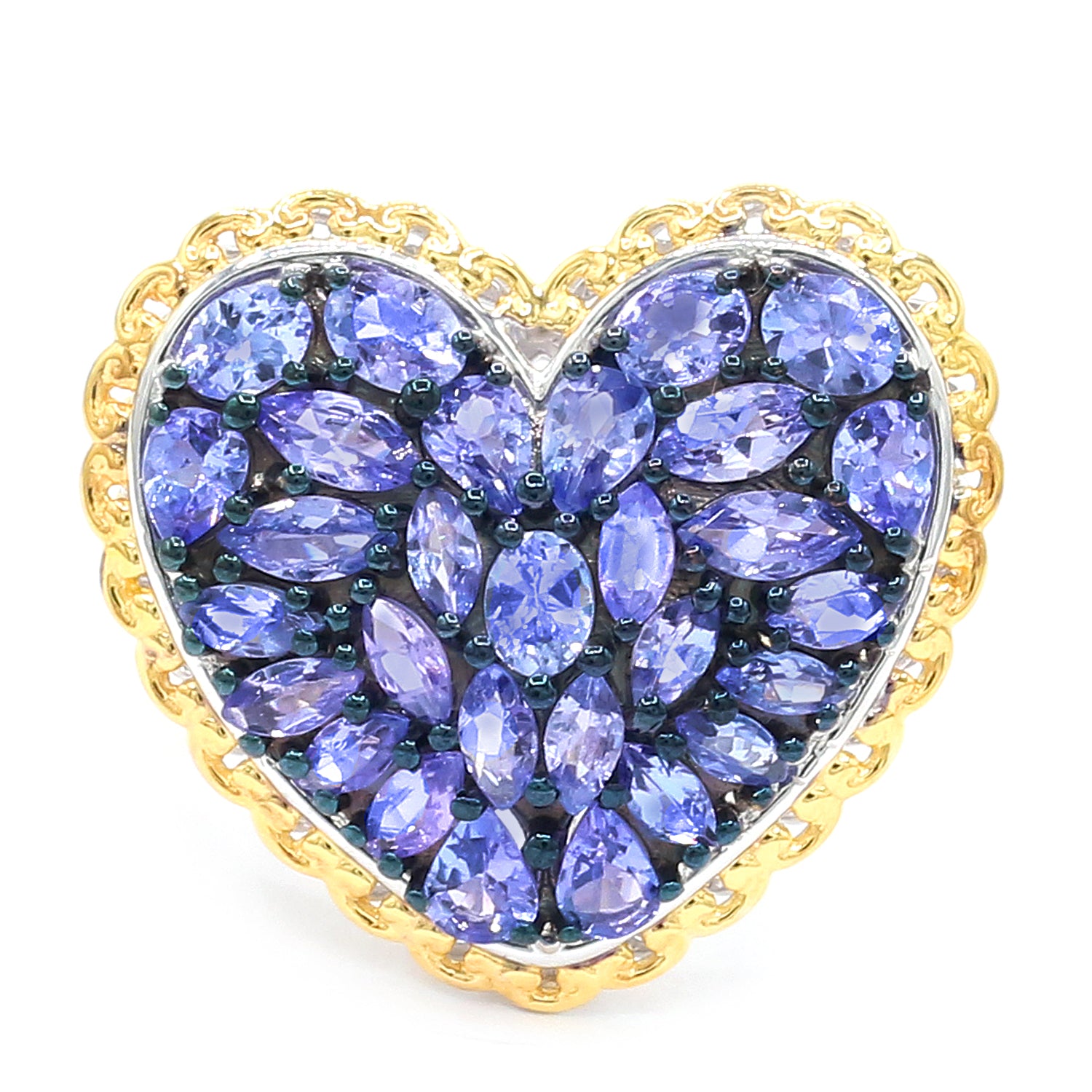 Gems en Vogue 24K Palladium Silver 4.57ctw Tanzanite Heart Ring