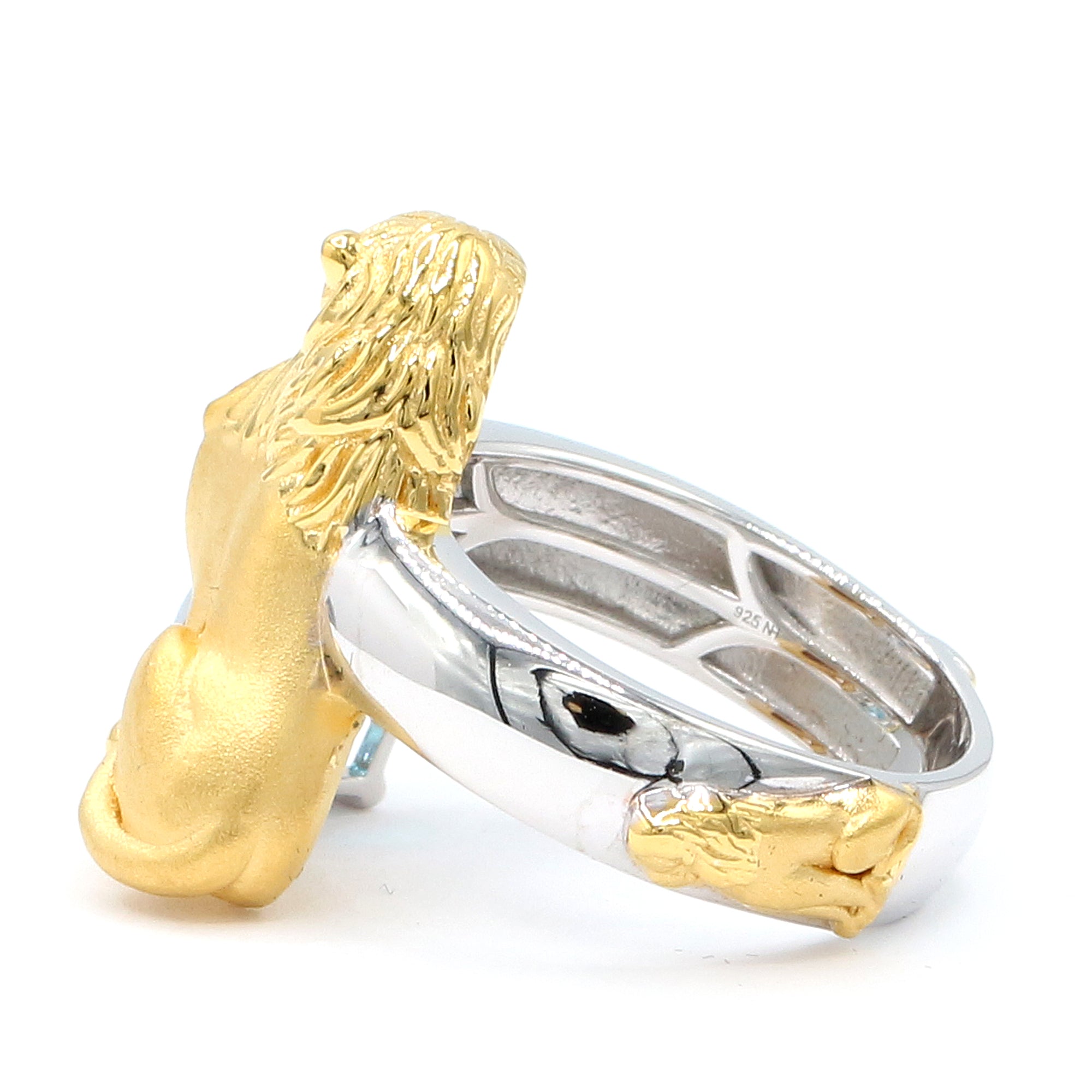 Gems en Vogue 24K Palladium Silver 1.91ctw London Blue Topaz Lion Ring