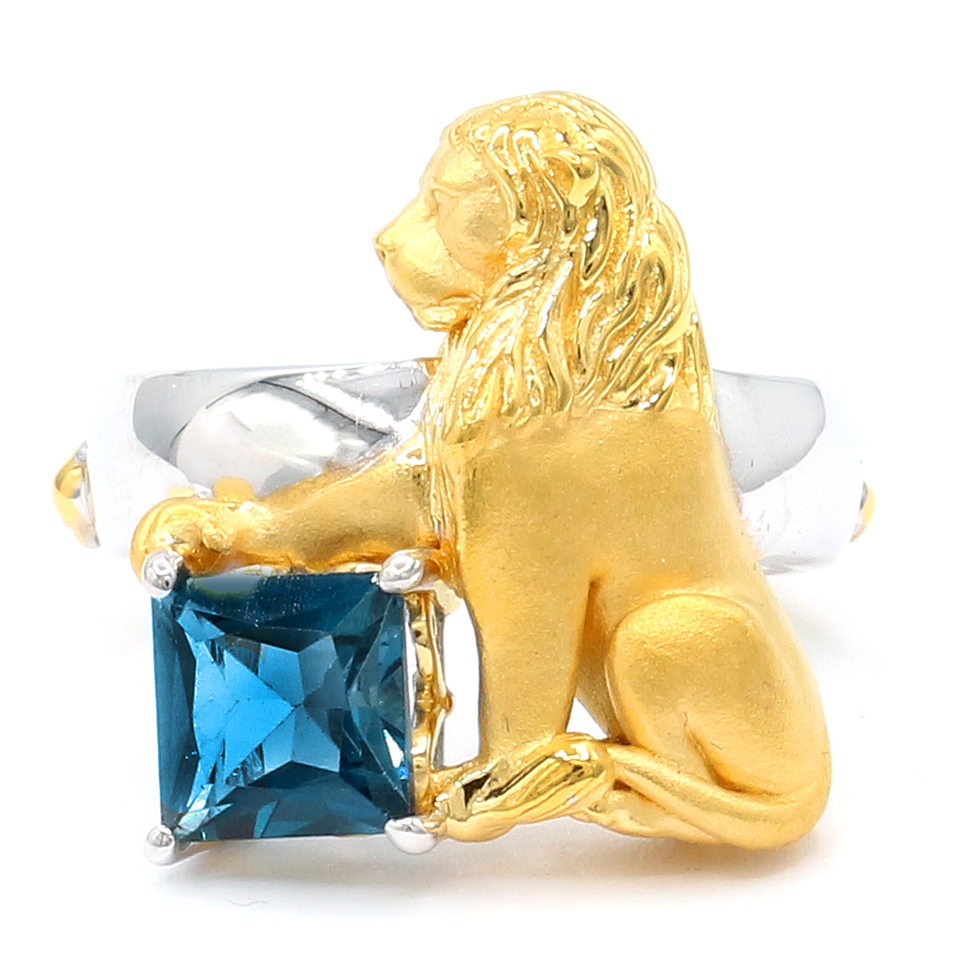 Gems en Vogue 24K Palladium Silver 1.91ctw London Blue Topaz Lion Ring