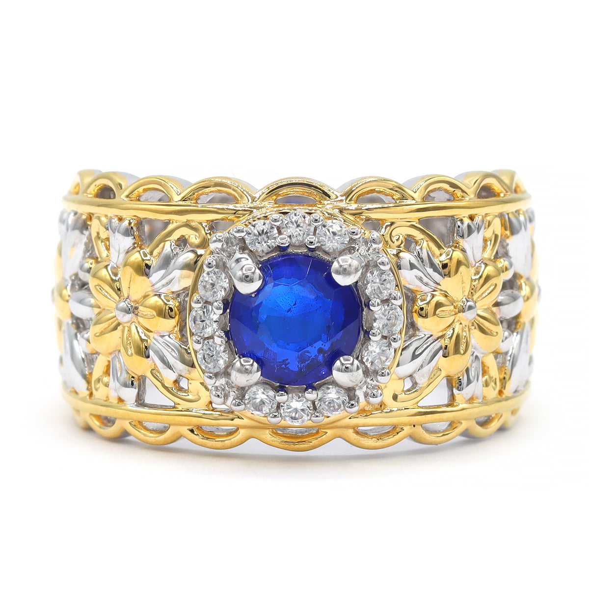 Gems en Vogue 24K Palladium Silver 1.36ctw Cobalt Blue Spinel & White Zircon Band Ring