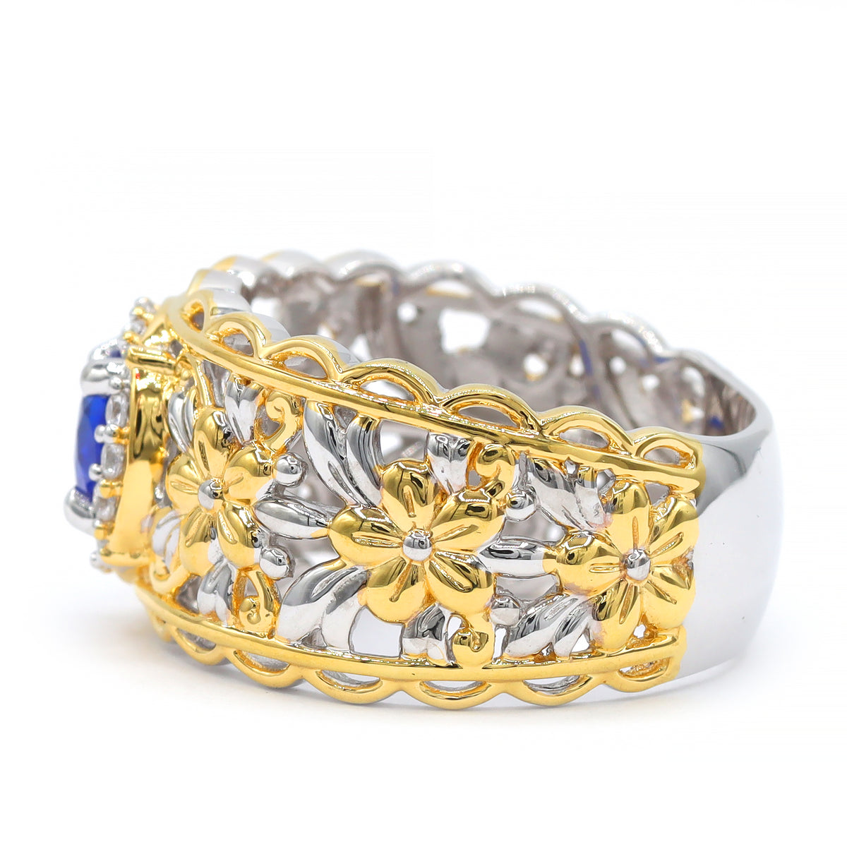 Gems en Vogue 24K Palladium Silver 1.36ctw Cobalt Blue Spinel & White Zircon Band Ring