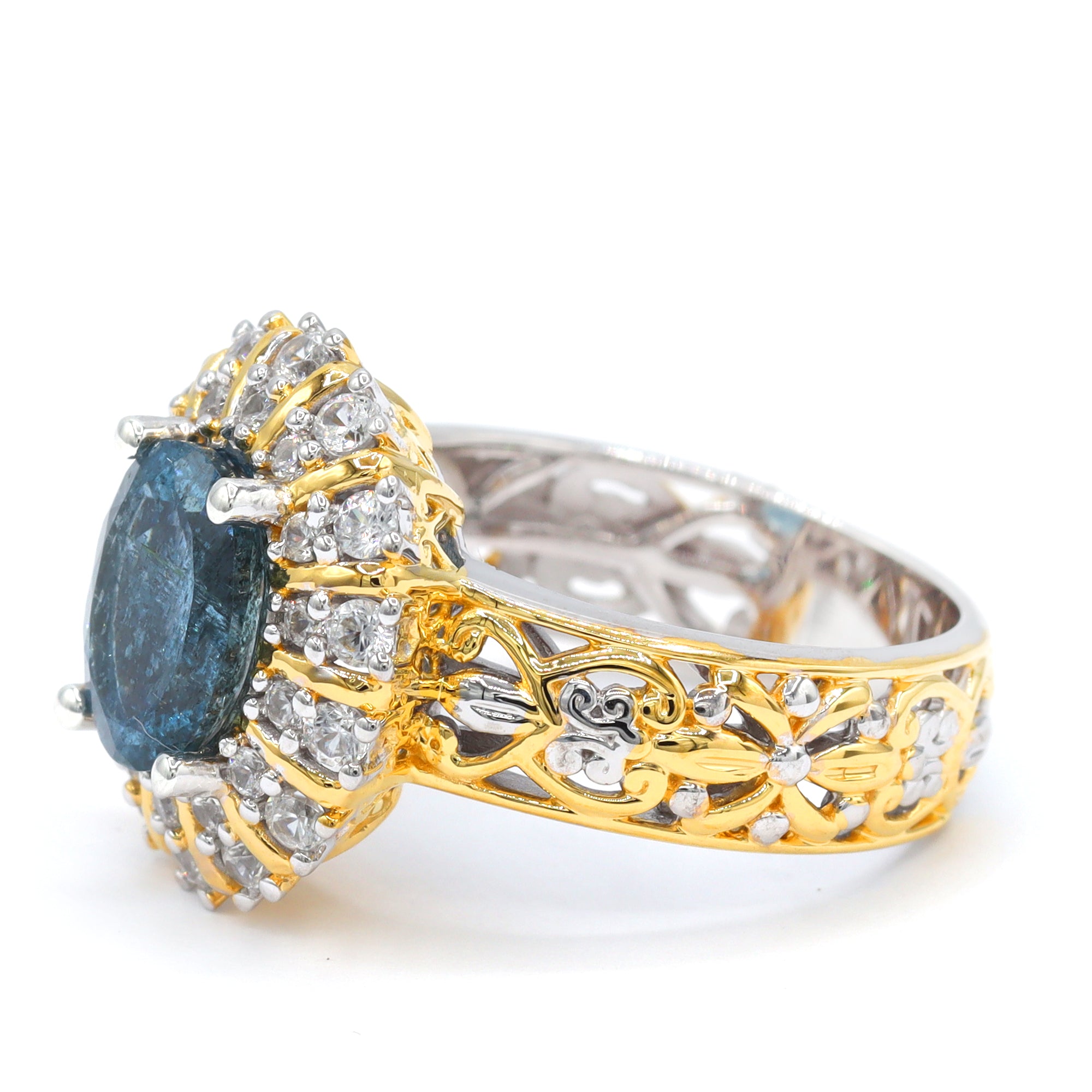 Gems en Vogue One-of-a-Kind 24K Palladium Silver 3.54ctw Tanzanian Aquamarine & White Zircon Halo Ring