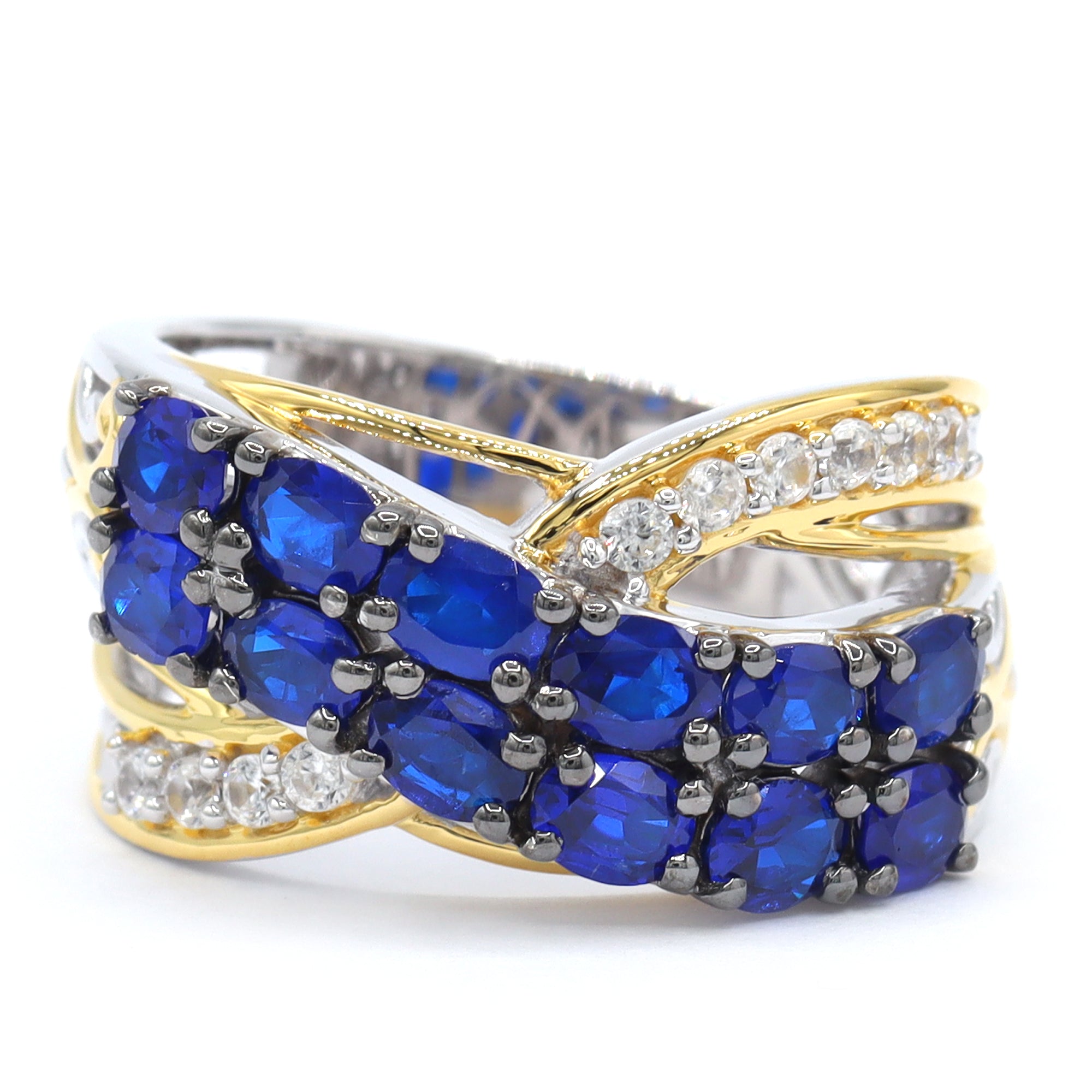 Gems en Vogue One-of-a-Kind 24K Palladium Silver 2.34ctw Cobalt Blue Spinel & White Zircon Highway Ring