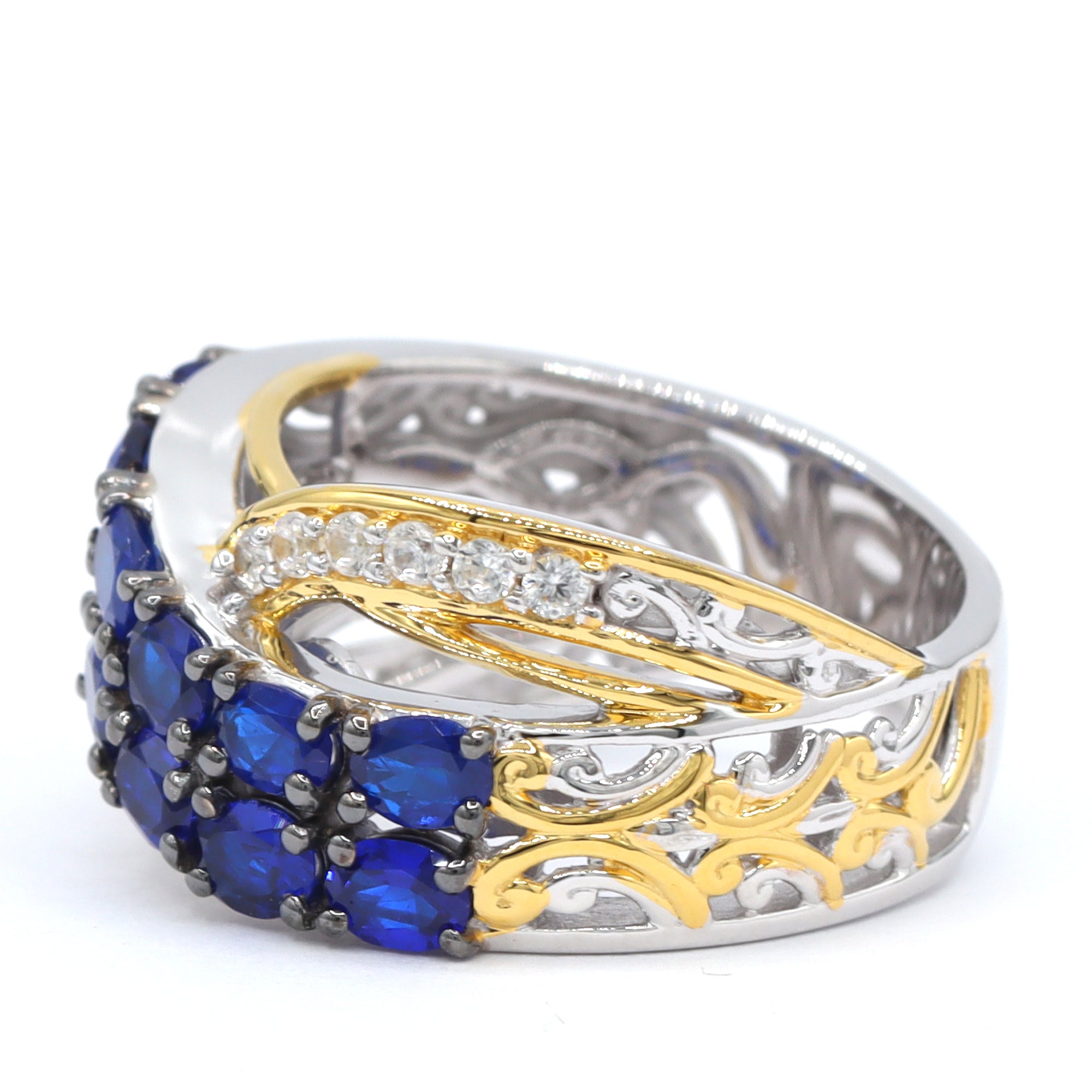 Gems en Vogue One-of-a-Kind 24K Palladium Silver 2.34ctw Cobalt Blue Spinel & White Zircon Highway Ring