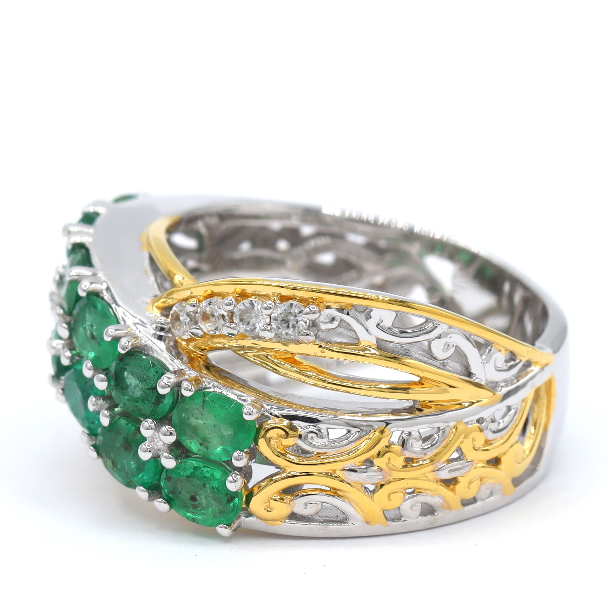 Bague fleur Gems en Vogue avec zircon blanc et émeraude Grizzly 2,90 carats
