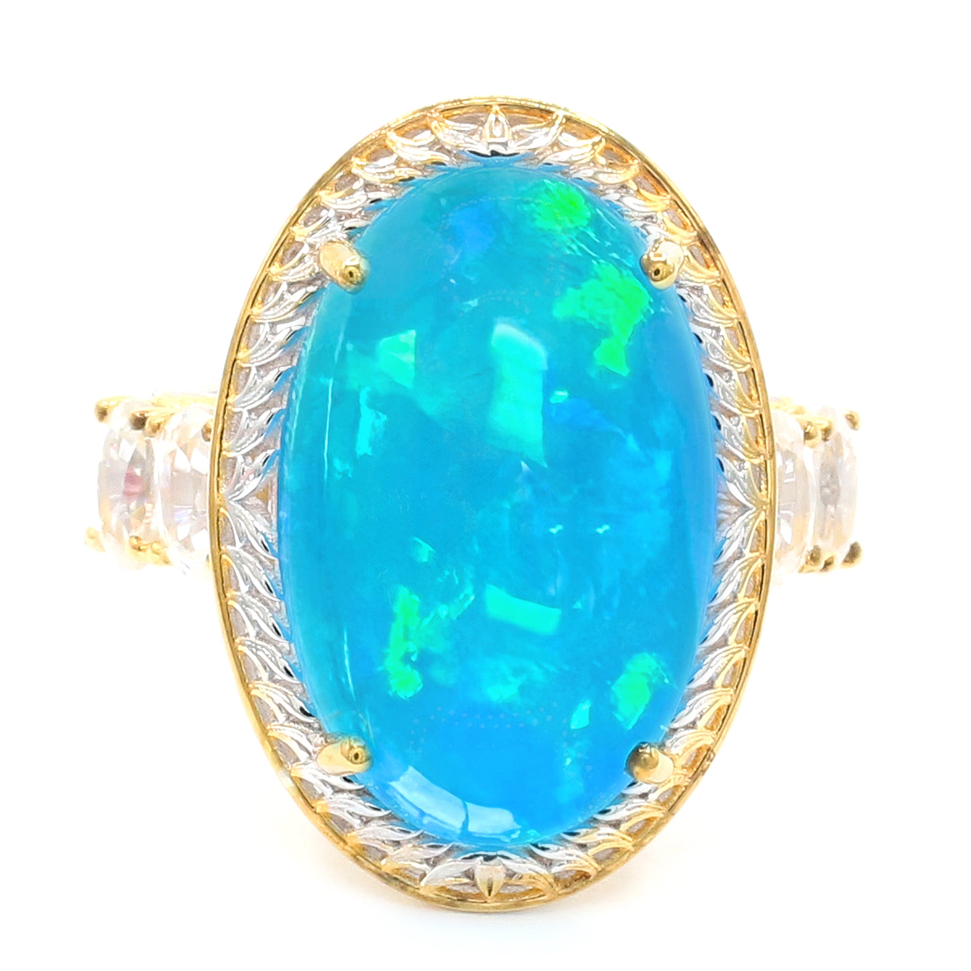 Couture Gems, One-of-a-Kind 14.74ctw Paraiba Opal & White Zircon Ring