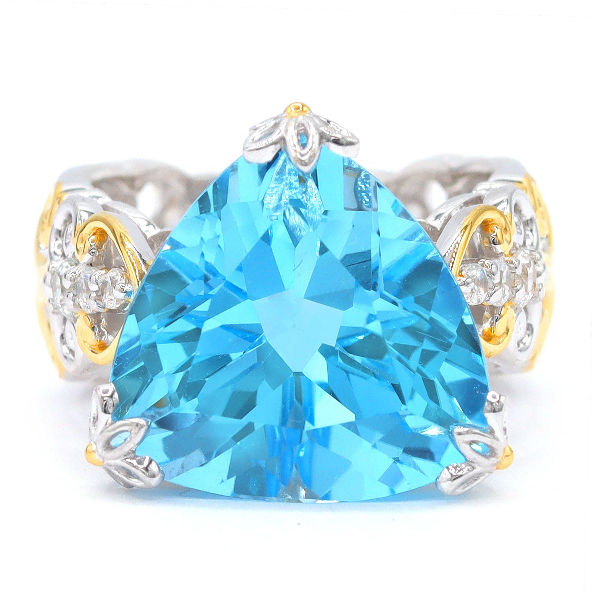 Gems en Vogue One-of-a-Kind 24K Palladium Silver 15.94ctw Blue Topaz & White Zircon Ring