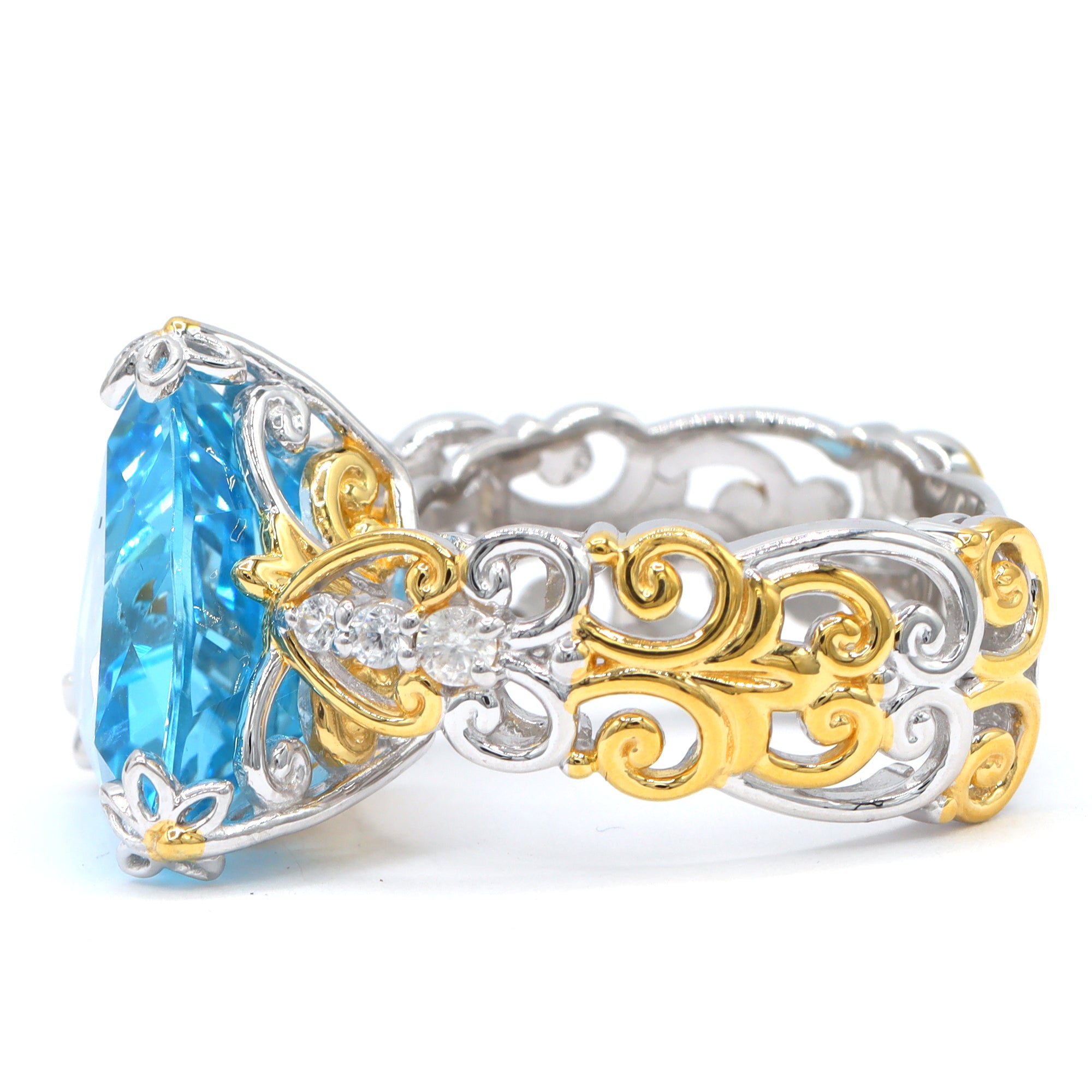Gems en Vogue One-of-a-Kind 24K Palladium Silver 15.94ctw Blue Topaz & White Zircon Ring