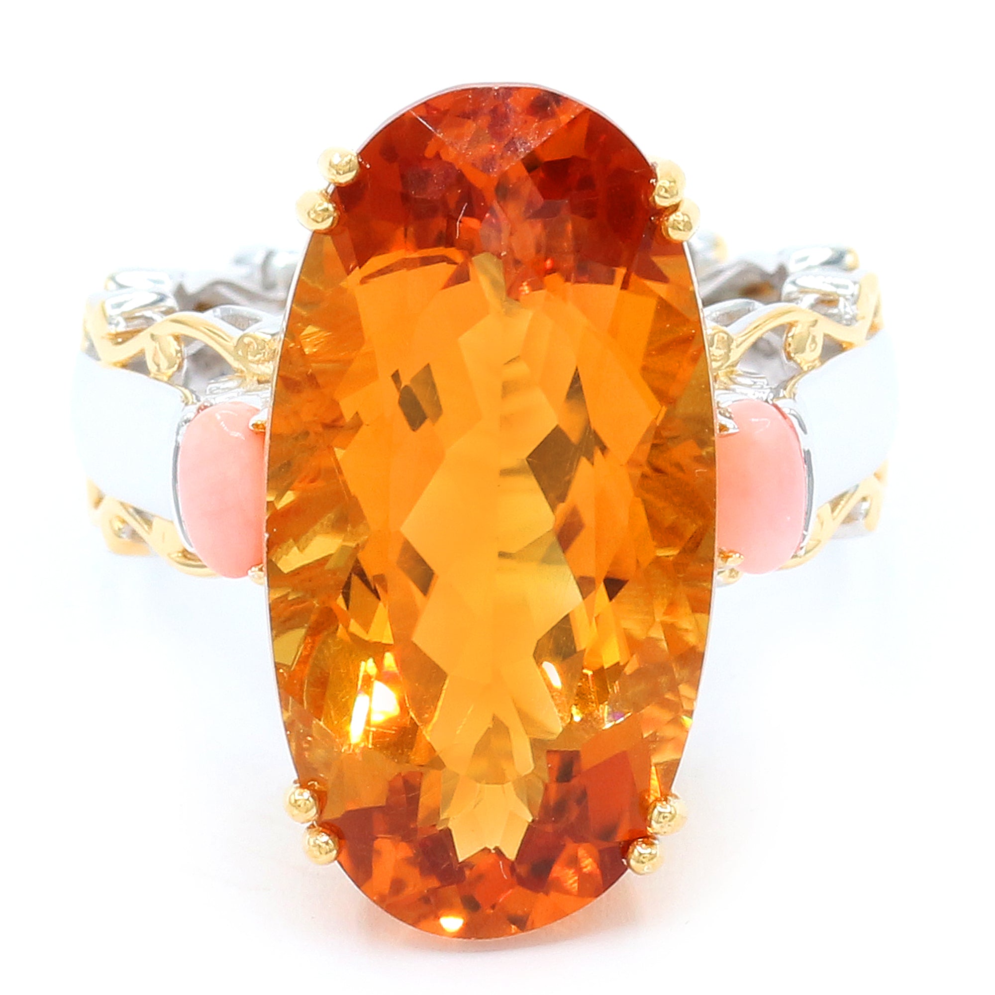 Couture Gems 17.50ctw Bolivian Fire Citrine & Salmon Coral Ring
