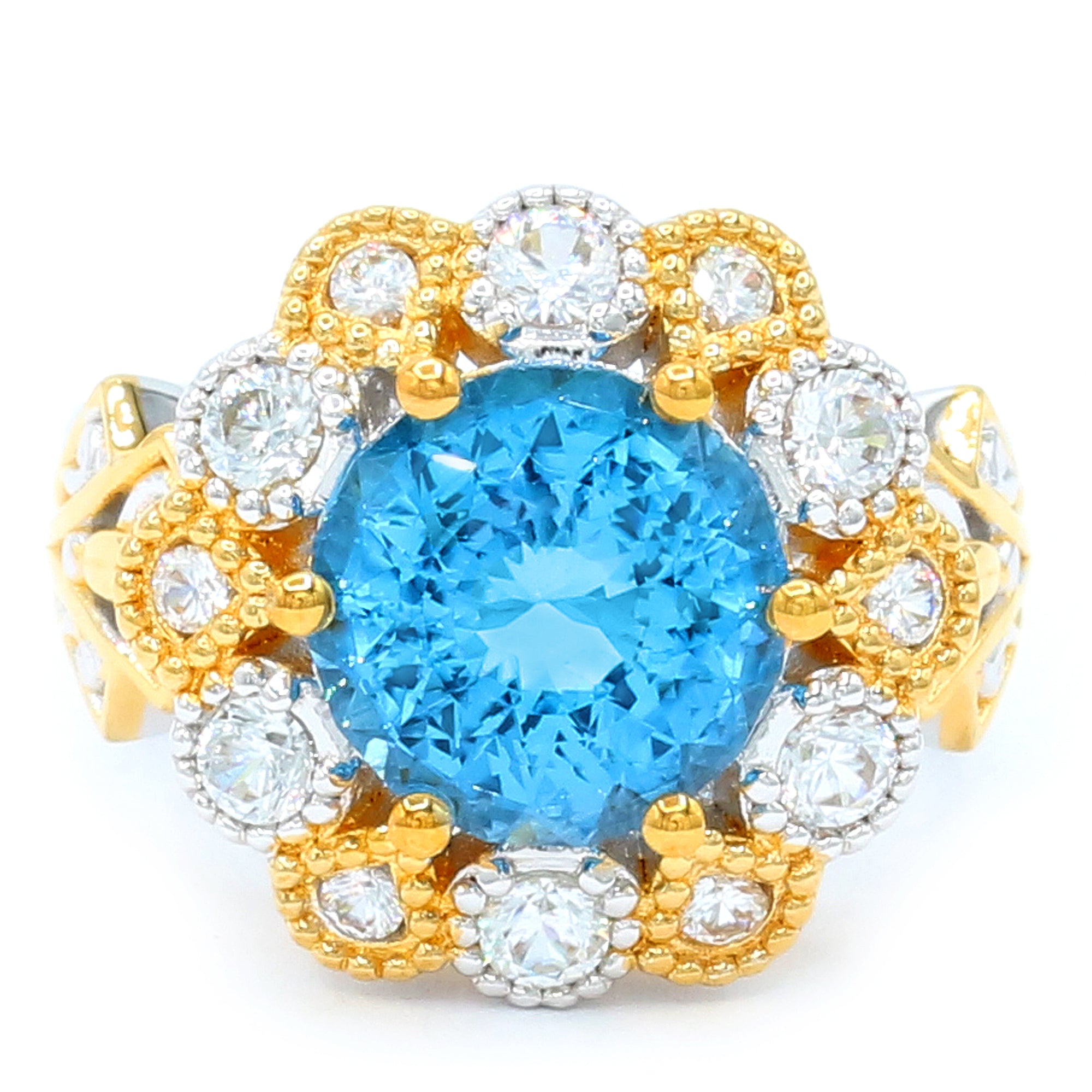 Couture Gems 7.29ctw Fancy Cut Super Swiss Blue Topaz & White Zircon Halo Ring
