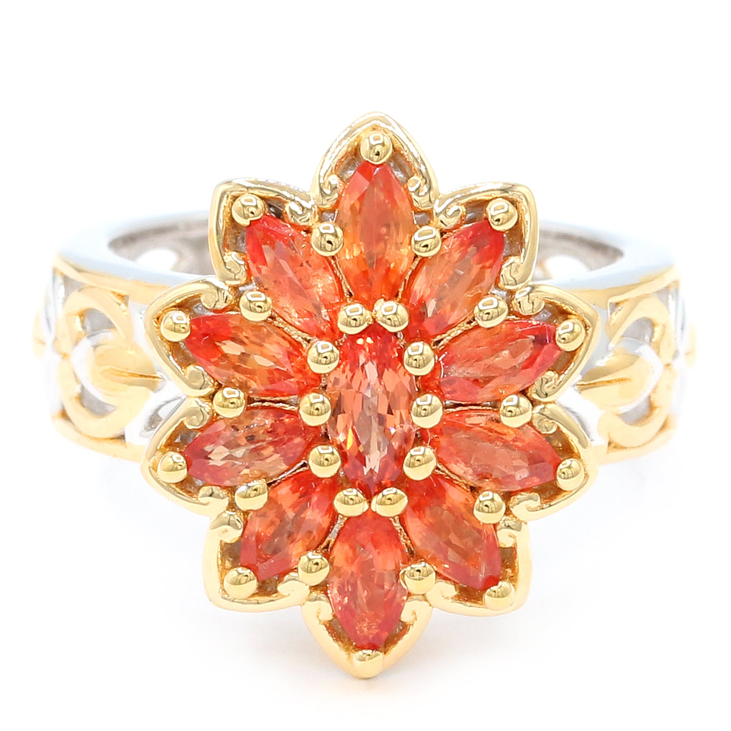 Gems en Vogue 24K Palladium Silver 2.15ctw Orange Sapphire Cluster Ring