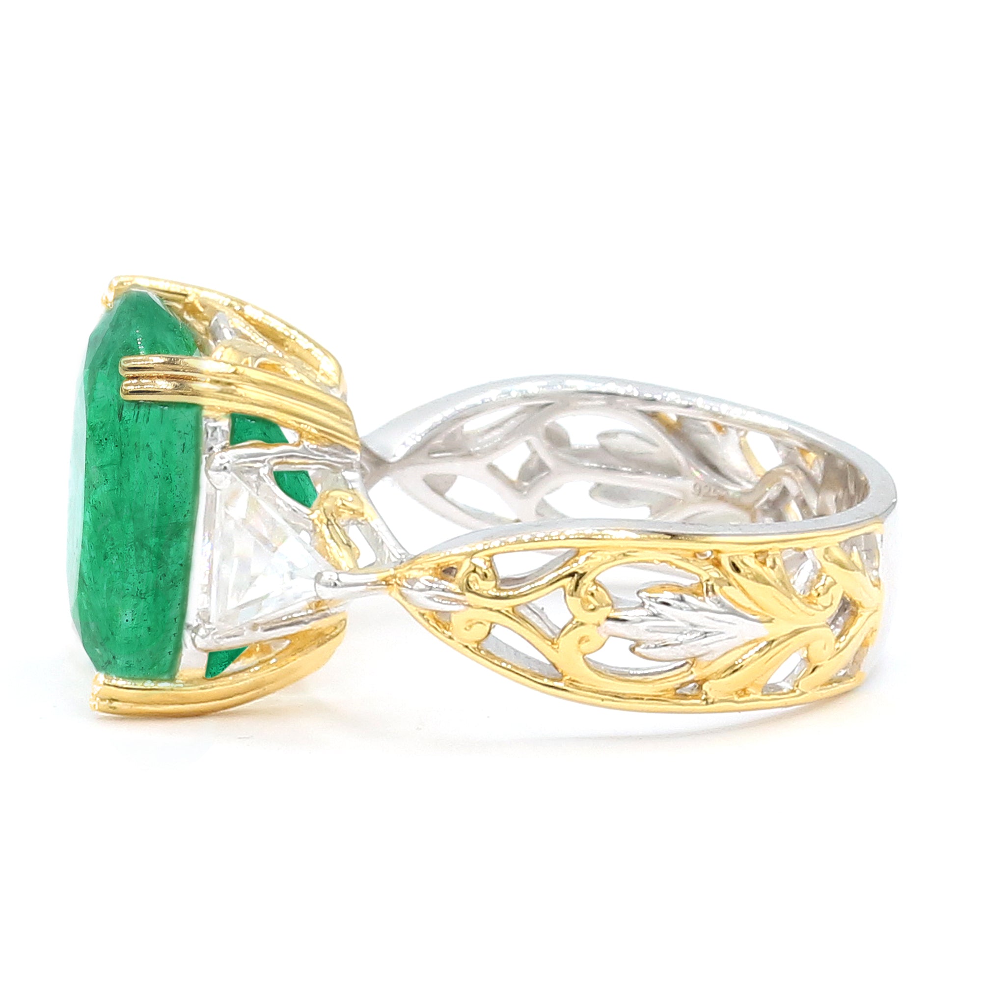 Gems en Vogue 24K Palladium Silver 12.80ctw Octagon Zambian Emerald & White Zircon Ring