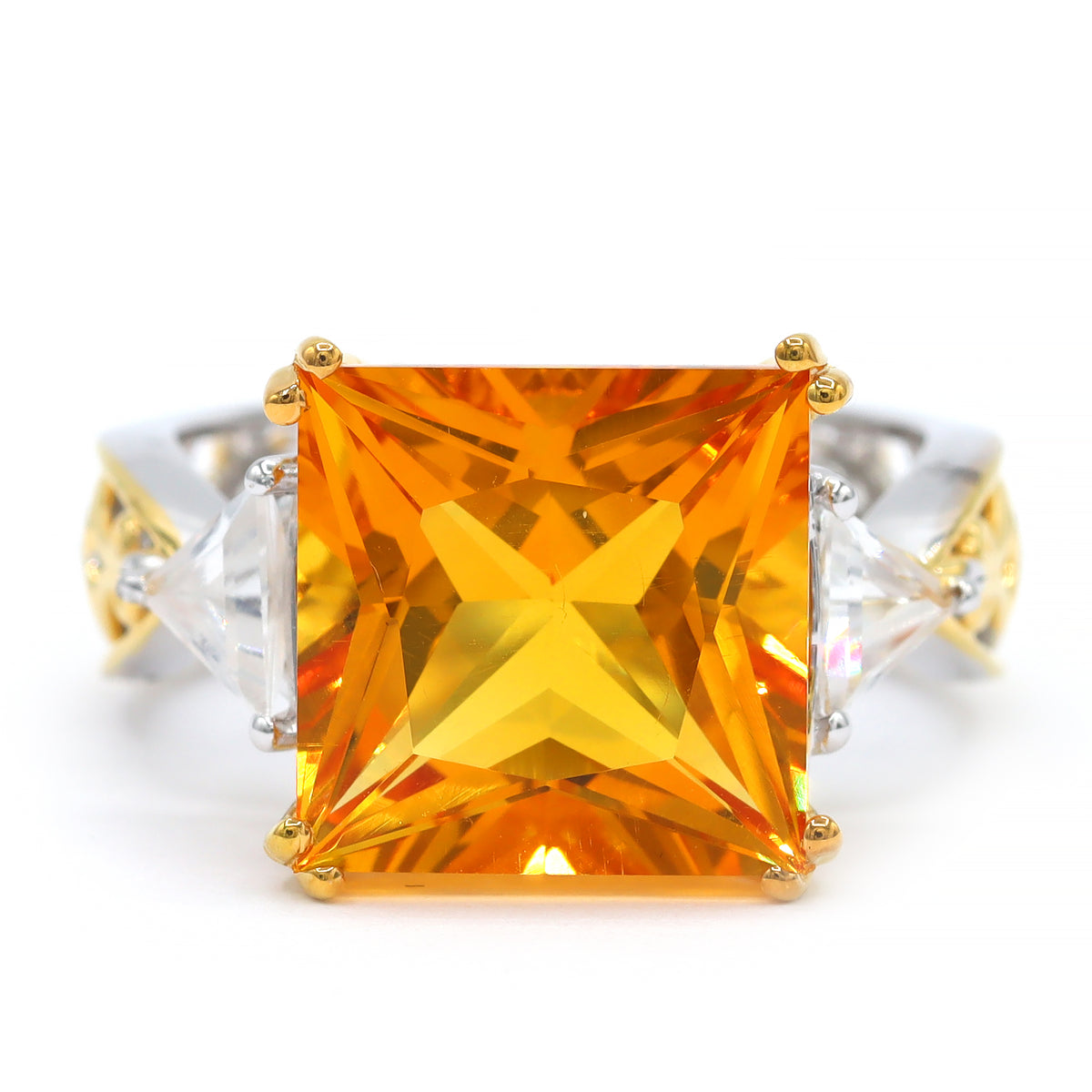 Gems en Vogue 24K Palladium Silver 7.80ctw Fire Citrine & White Zircon Ring