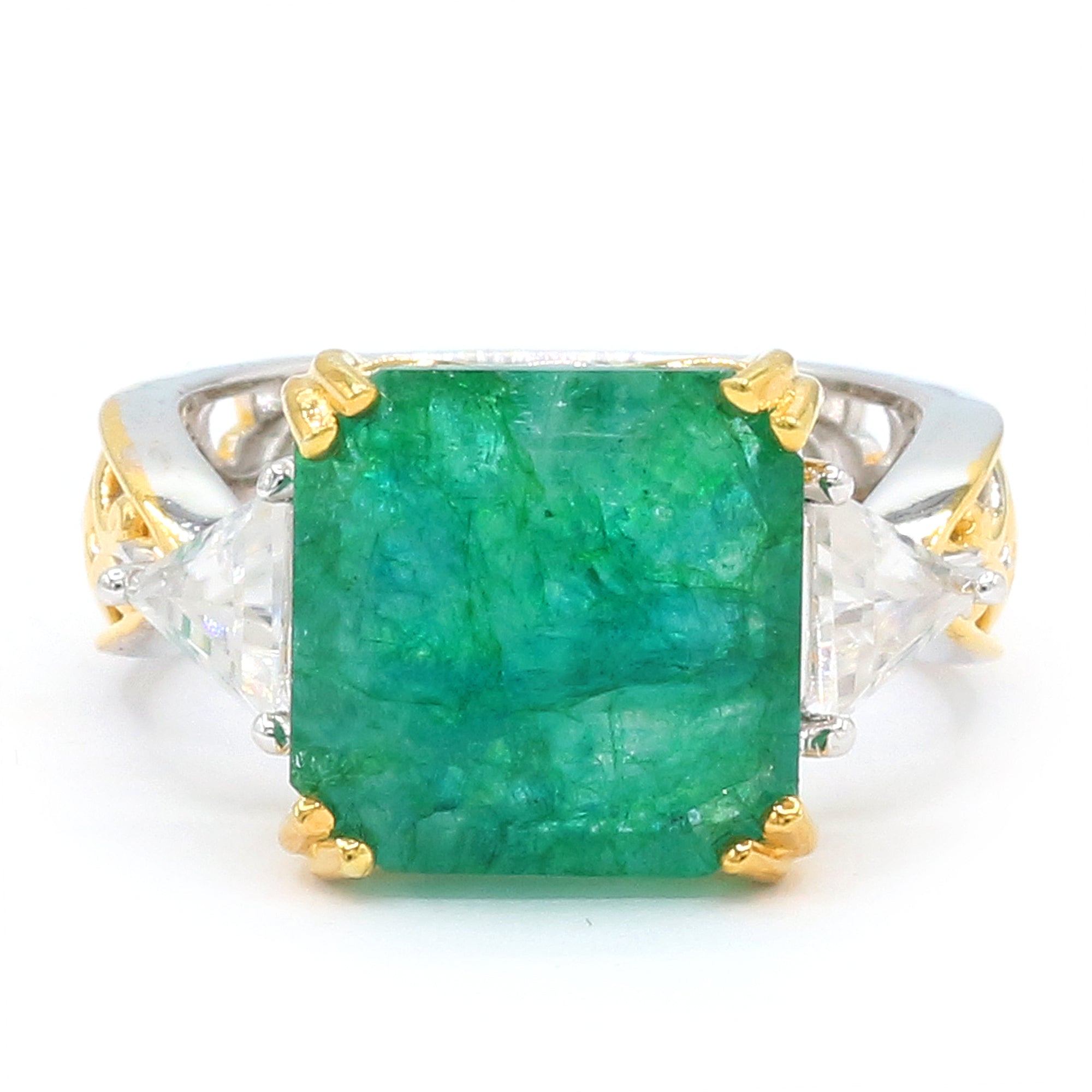 Gems en Vogue 24K Palladium Silver 12.80ctw Octagon Zambian Emerald & White Zircon Ring