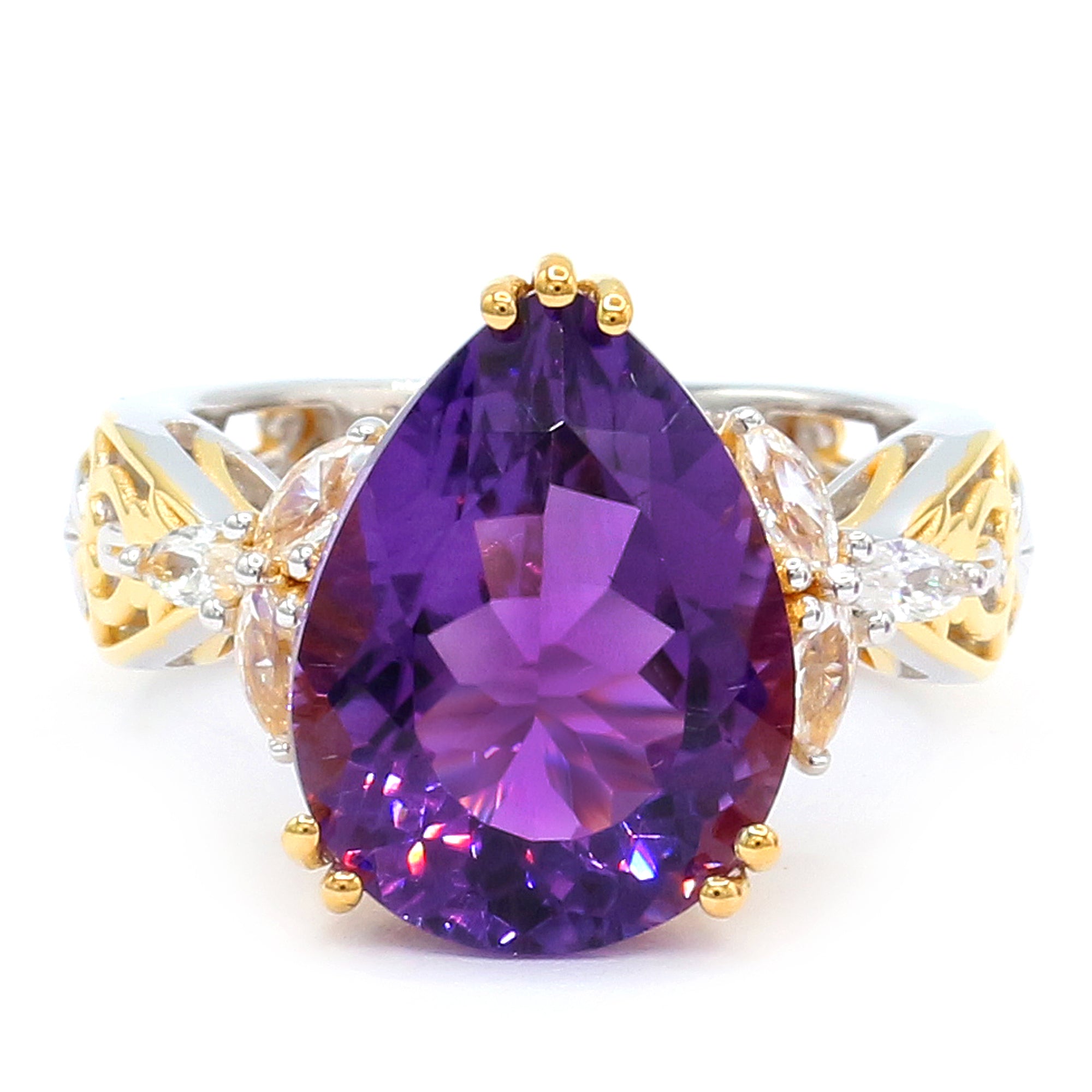 Gems en Vogue 24K Palladium Silver 8.59ctw Tanzanian Amethyst & White Zircon Ring
