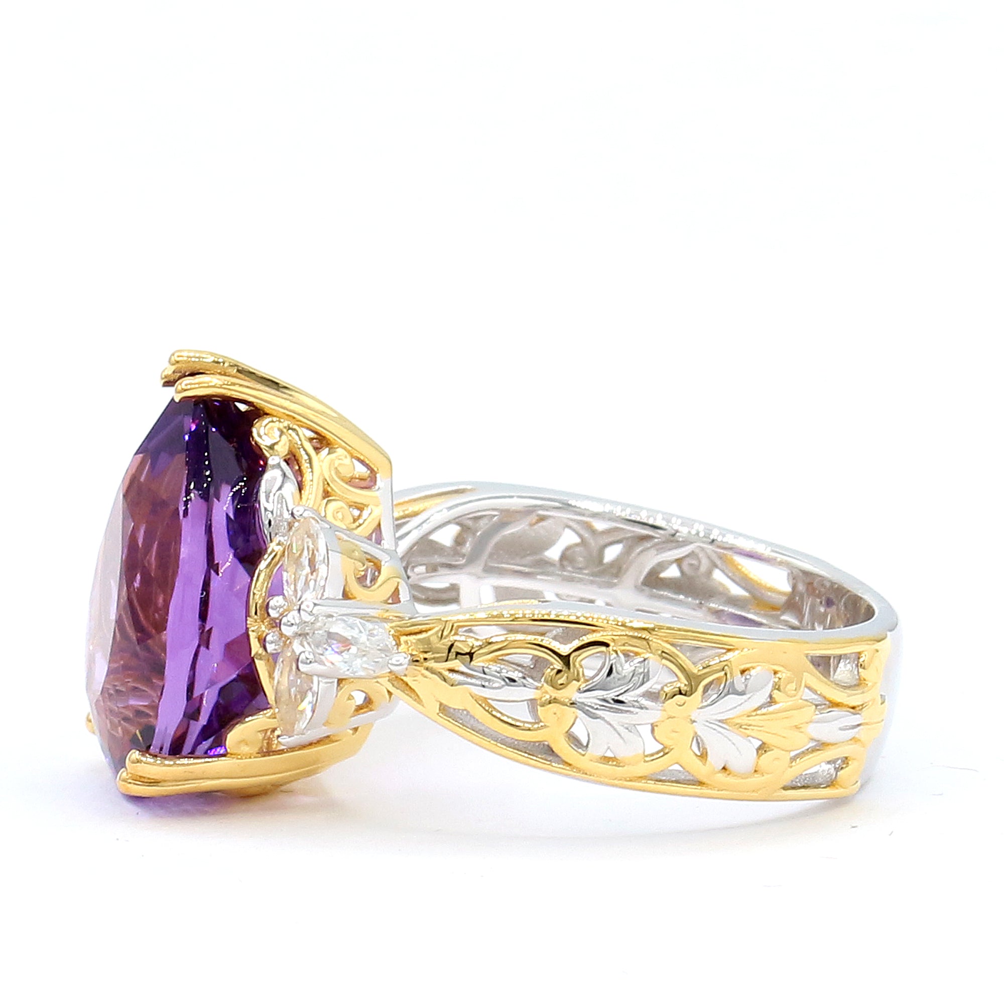 Gems en Vogue 24K Palladium Silver 8.59ctw Tanzanian Amethyst & White Zircon Ring