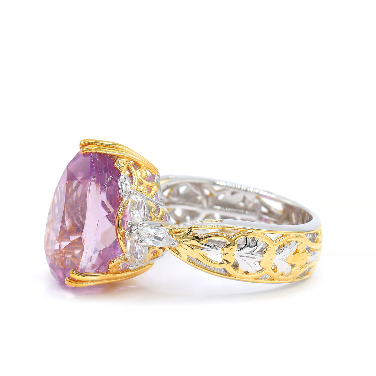 Gems en Vogue One-of-a-Kind 24K Palladium Silver 12.43ctw Pink Kunzite & White Zircon Ring