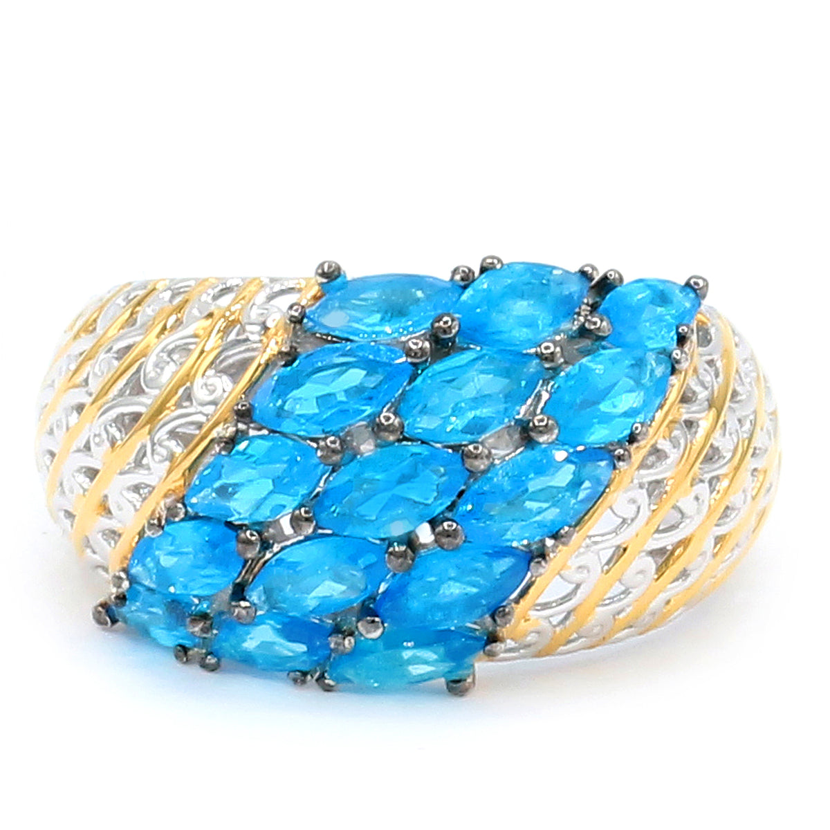Bague Gems en Vogue Apatite Néon 2,41 carats et Zircon Blanc