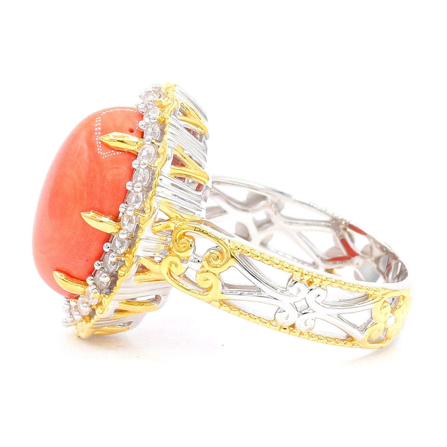 Gems en Vogue Marquise Salmon Coral & White Zircon Halo Ring