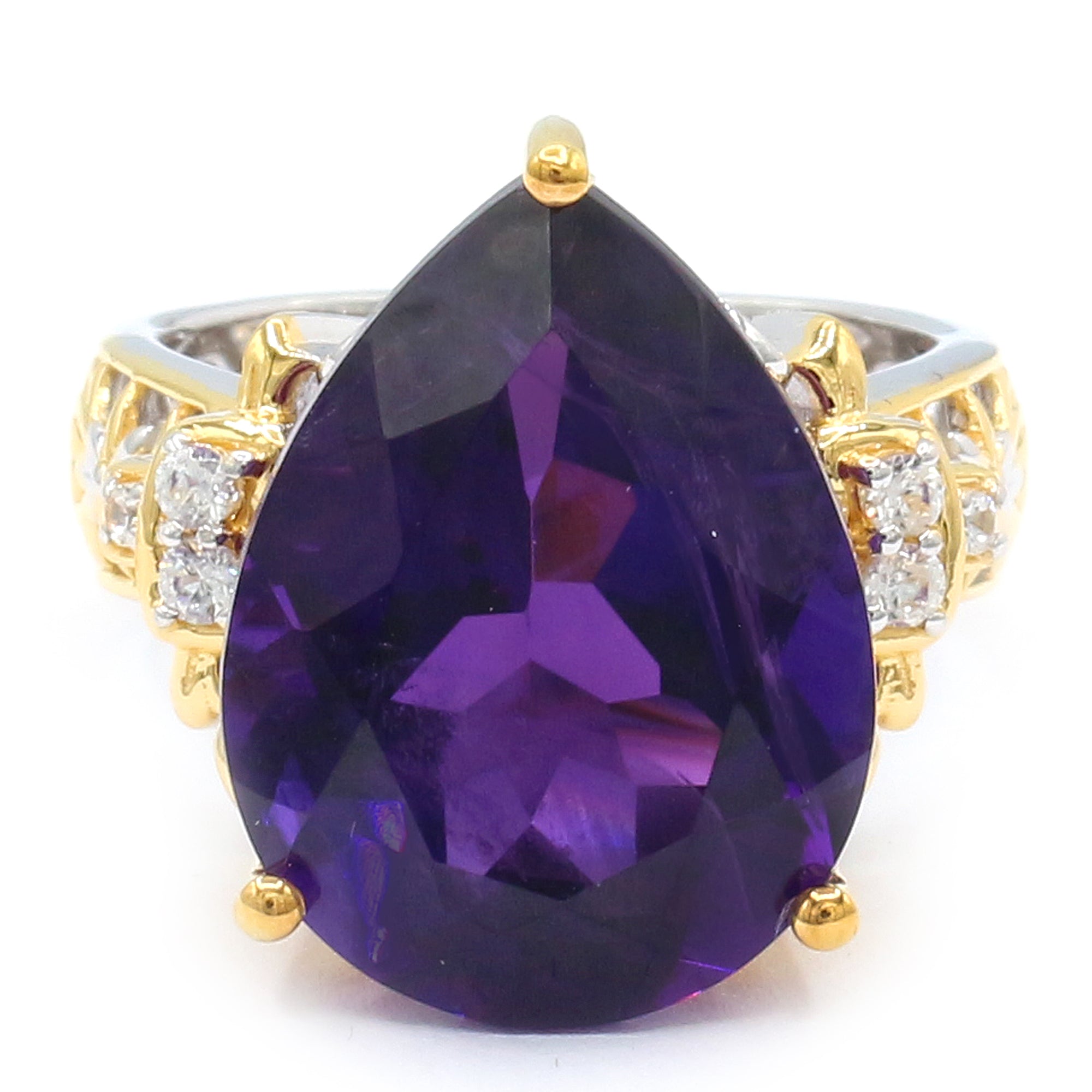 Couture Gems One-of-a-Kind 24K Palladium Silver 16.17ctw Tanzanian Amethyst & White Zircon Ring