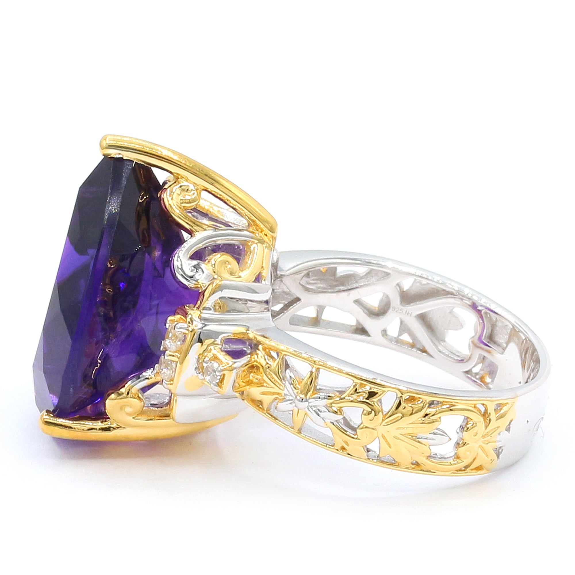 Couture Gems One-of-a-Kind 24K Palladium Silver 16.17ctw Tanzanian Amethyst & White Zircon Ring