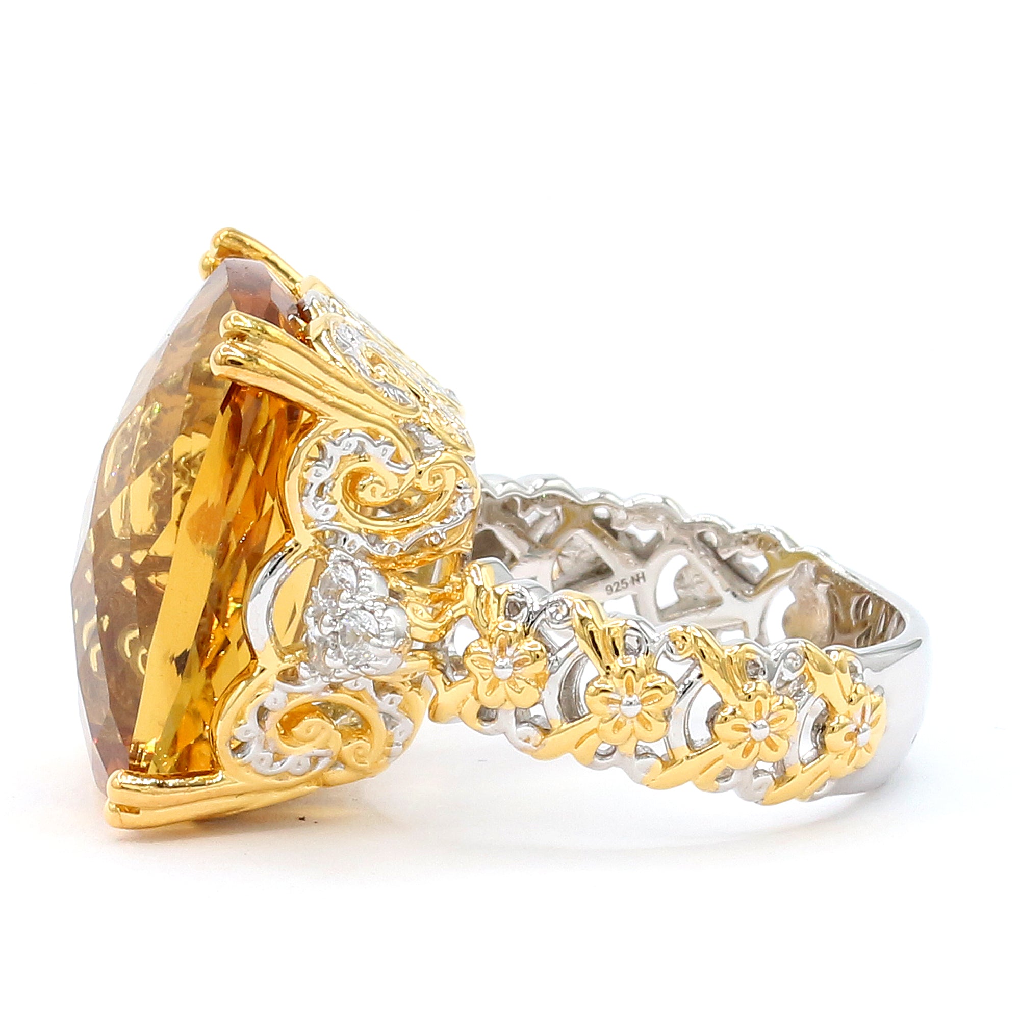 Gems en Vogue 24K Palladium Silver 20.62ctw Citrine & White Zircon Honker Ring