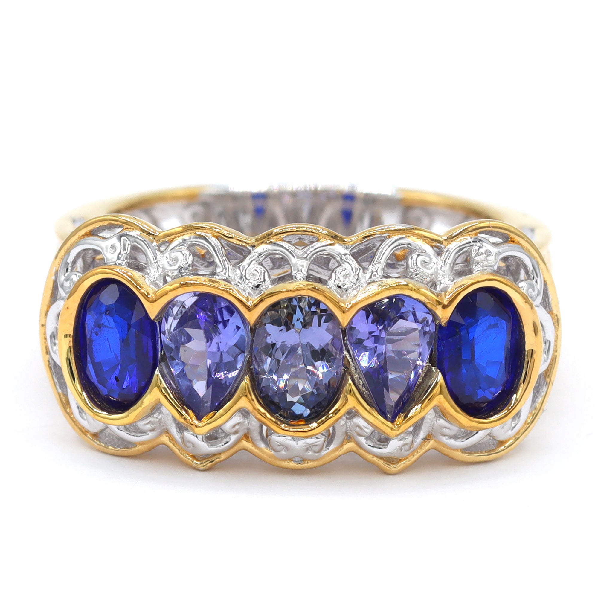 Gems en Vogue One-of-a-Kind 24K Palladium Silver 2.40ctw Tanzanite & Cobalt Blue Spinel Five Stone Ring