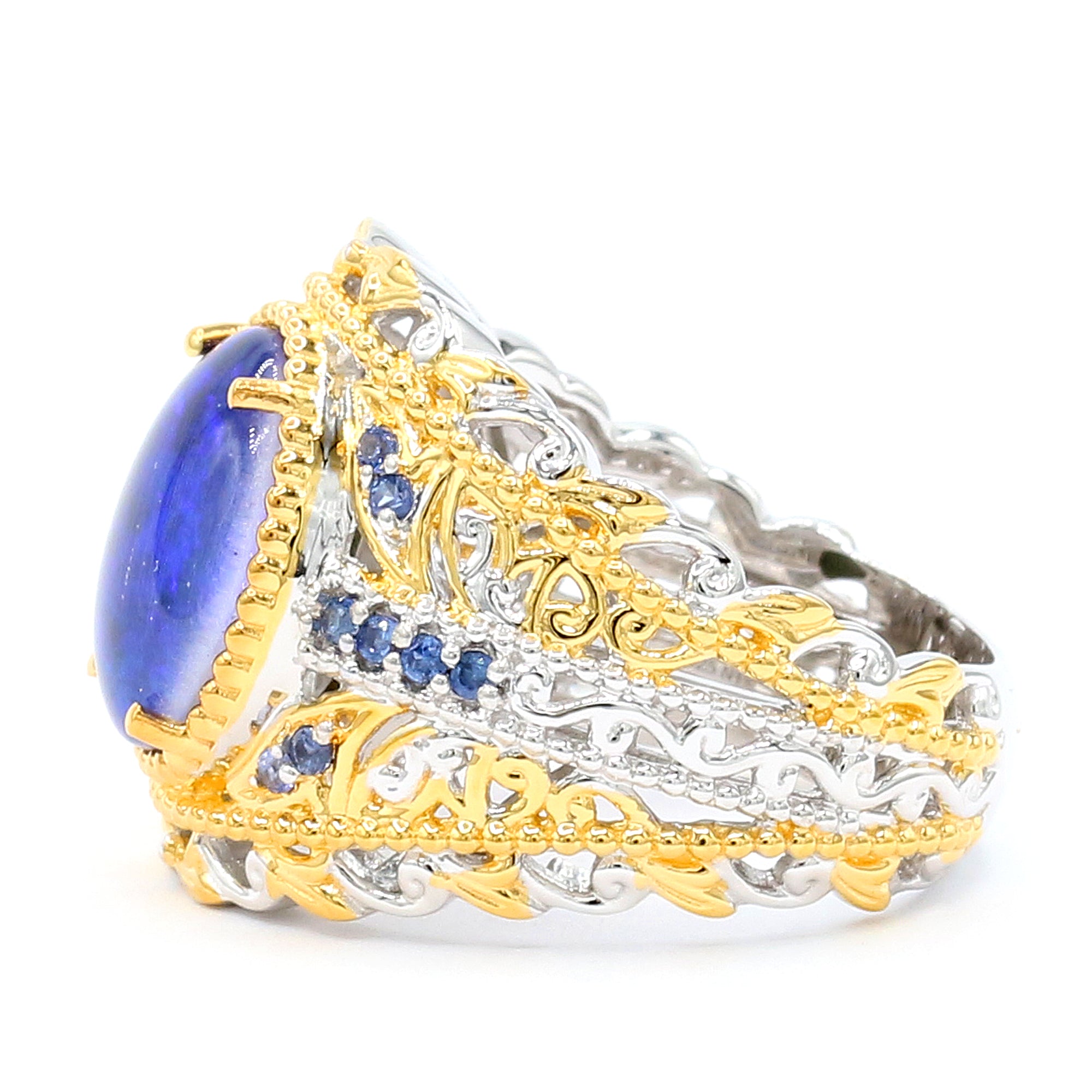 Gems en Vogue 24K Palladium Silver Peacock Australian Opal Triplet & Blue Sapphire Ring