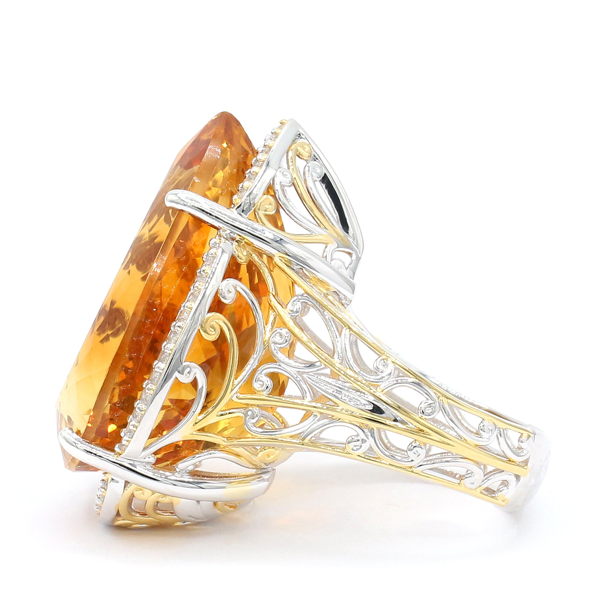 Couture Gems One-of-a-Kind 24K Palladium Silver 48.70ctw Fire Citrine & White Zircon Honker Ring