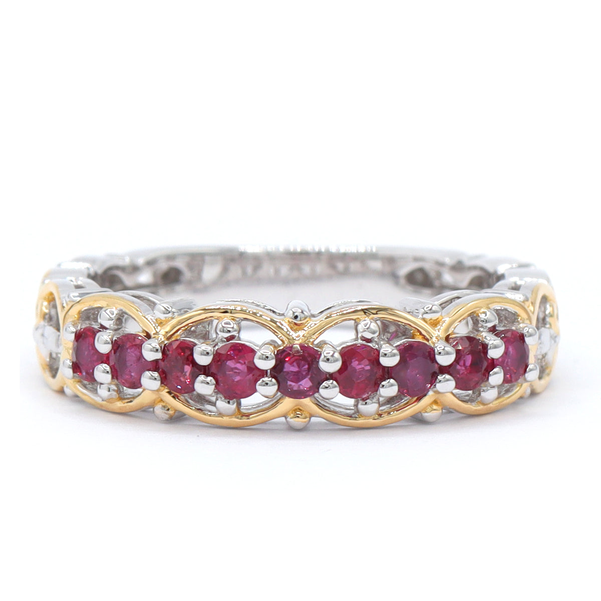 Gems en Vogue 24K Palladium Silver 0.81ctw Ornate Ruby Band Ring