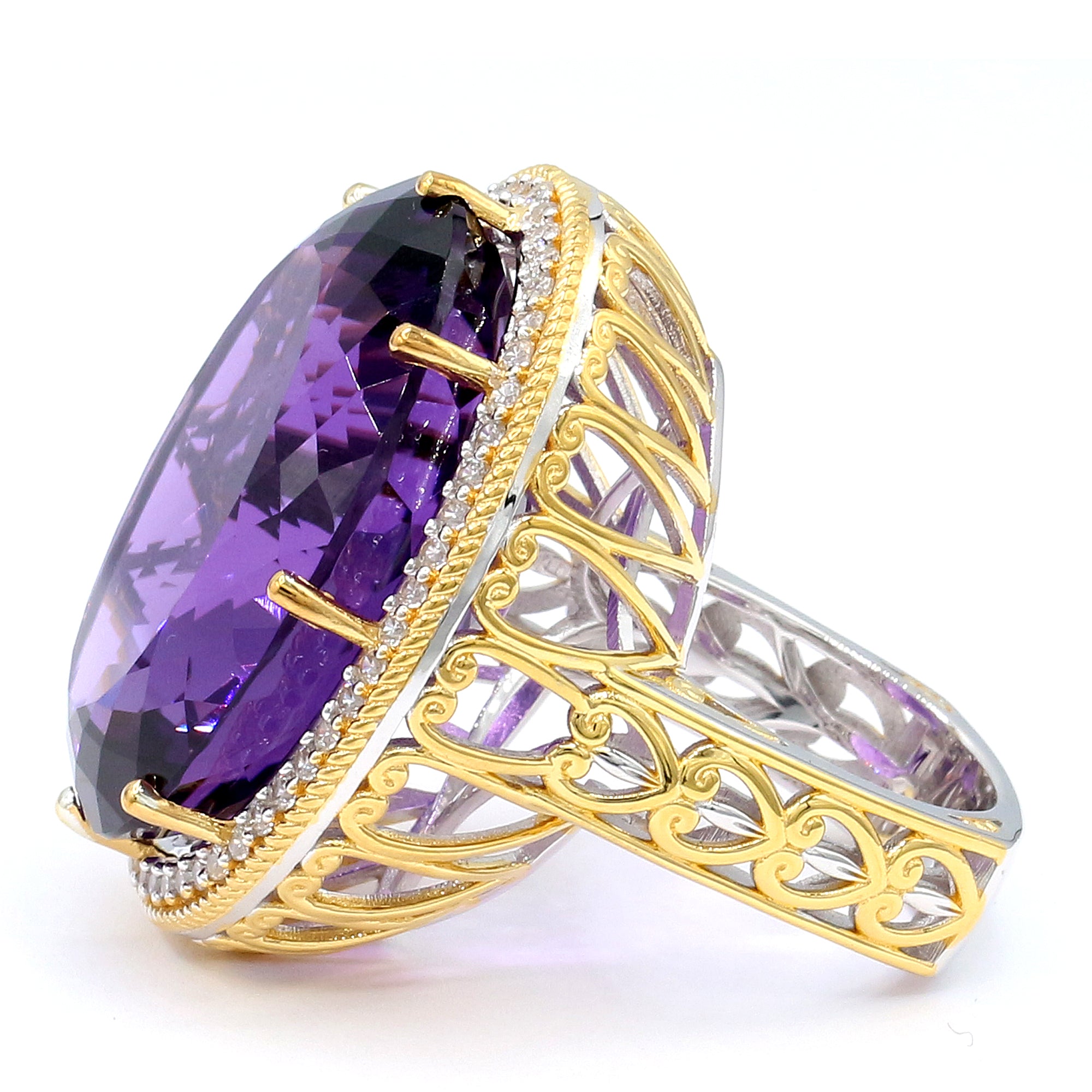 Couture Gems One-of-a-Kind 76.33ctw Tanzanian Amethyst & White Zircon Halo Honker Ring
