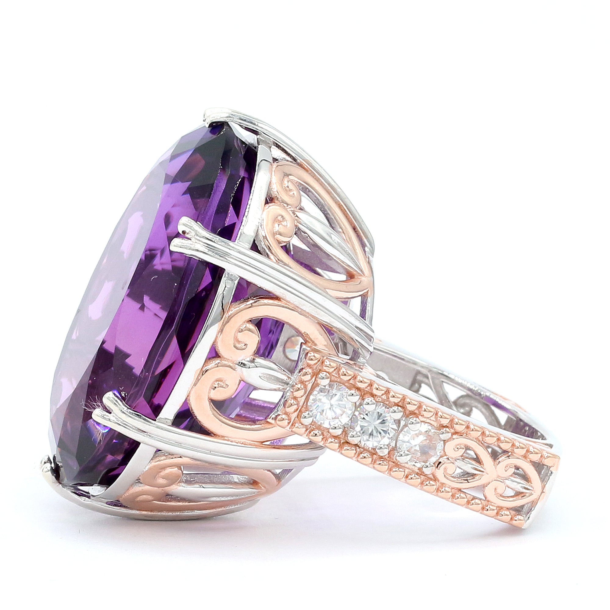 Couture Gems One-of-a-Kind 57.05ctw Tanzanian Amethyst & White Zircon Honker Ring