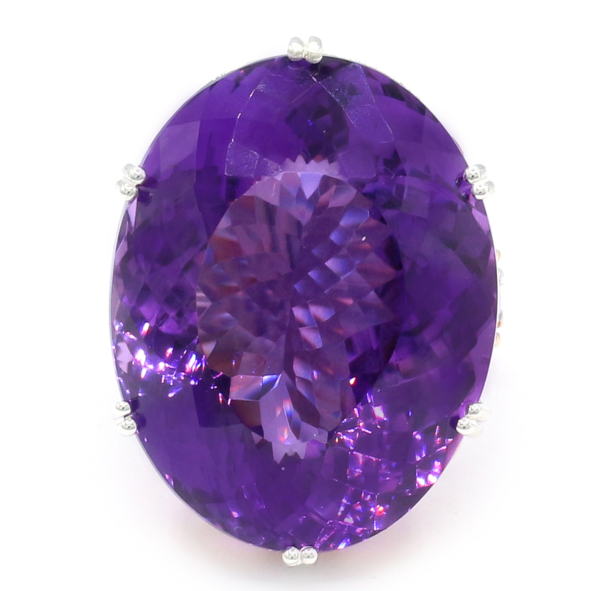 Couture Gems One-of-a-Kind 18K Palladium Silver 69.93ctw Tanzanian Amethyst & White Zircon Honker Ring