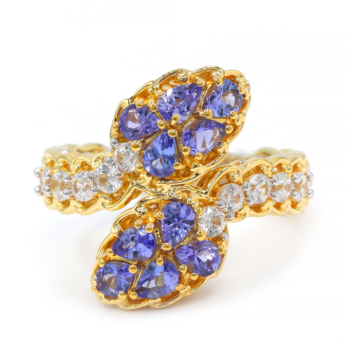 Gems en Vogue 24K Palladium Silver 2.80ctw Tanzanite & White Zircon Bypass Ring