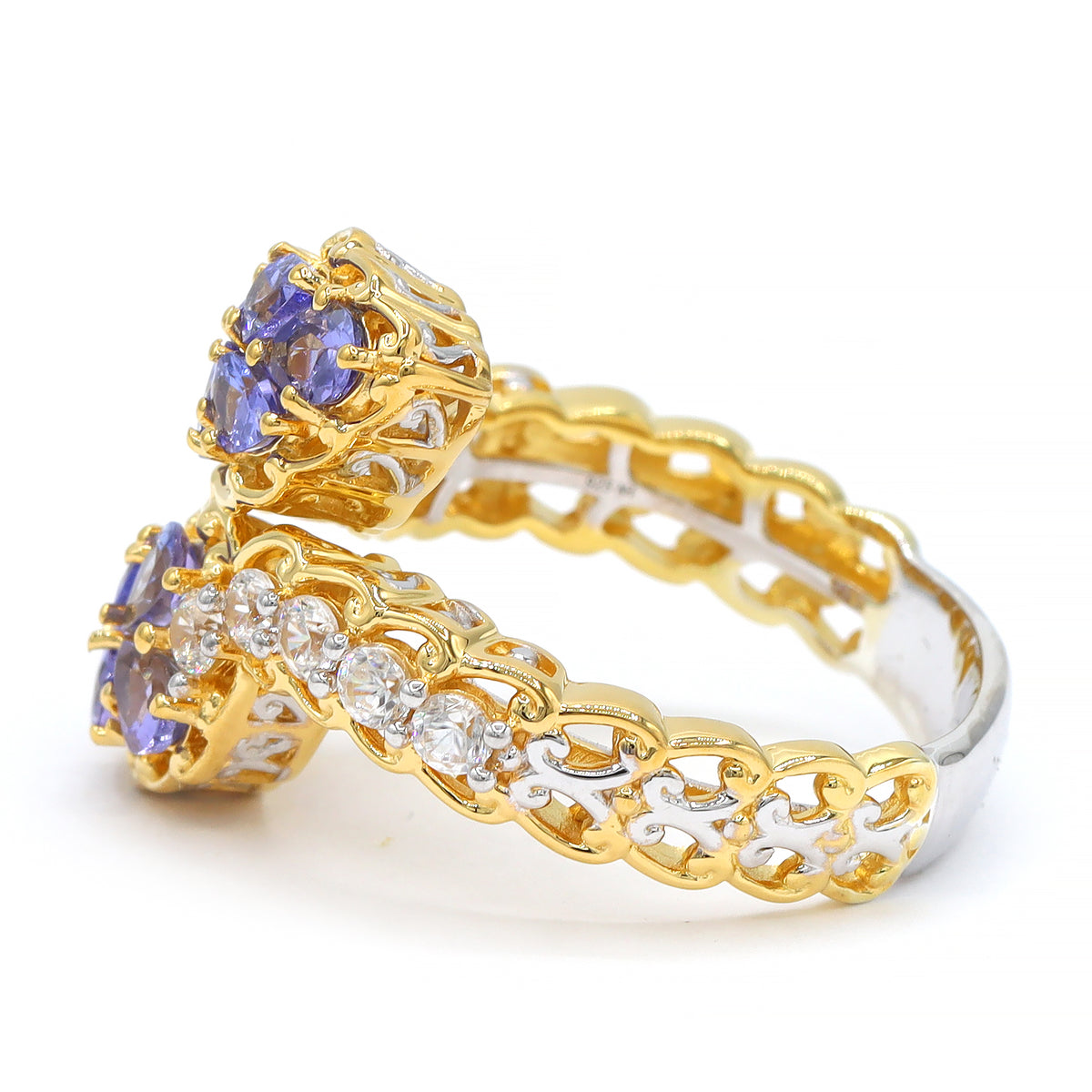 Gems en Vogue 24K Palladium Silver 2.80ctw Tanzanite & White Zircon Bypass Ring