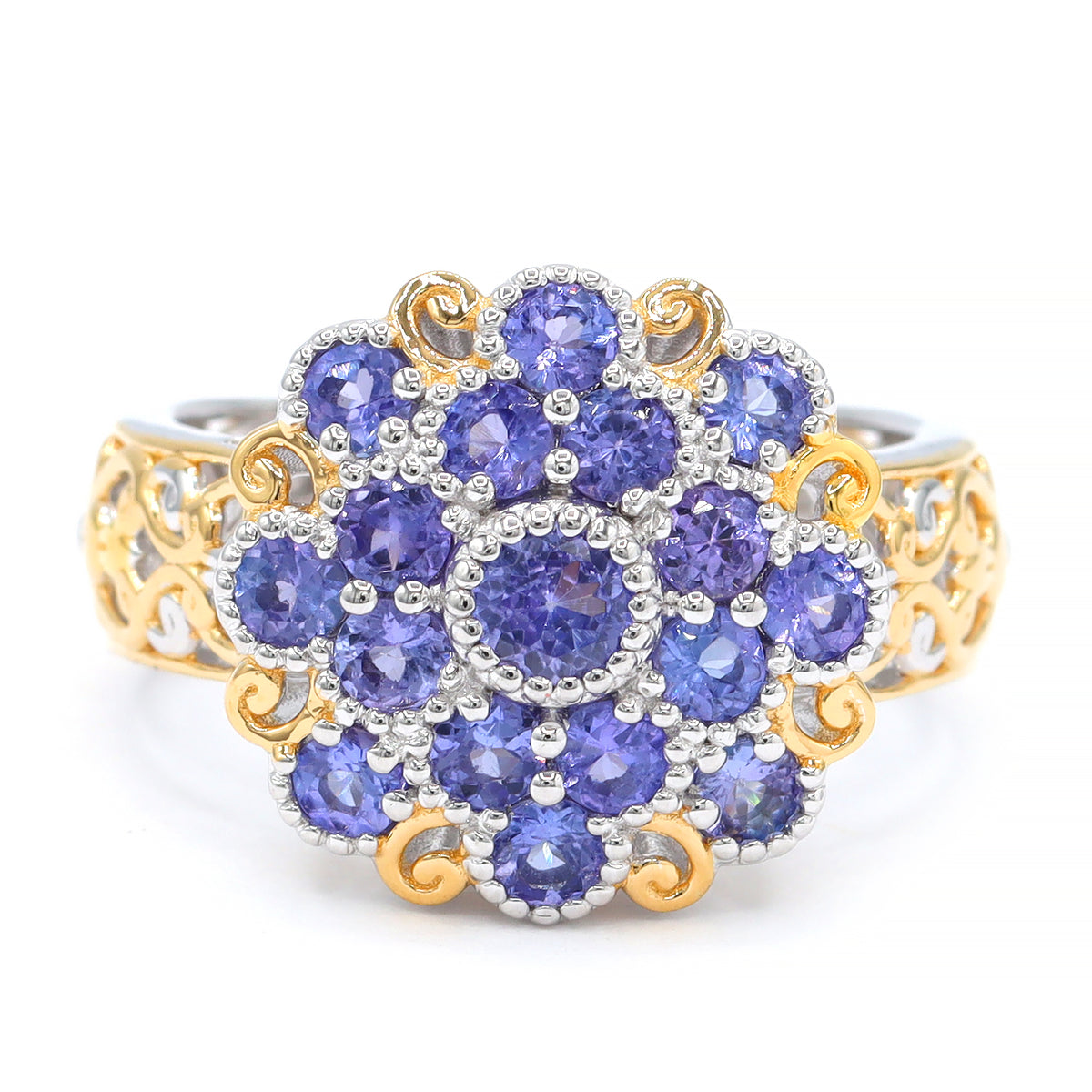 Gems en Vogue 24K Palladium Silver 2.68ctw Tanzanite Cluster Flower Ring