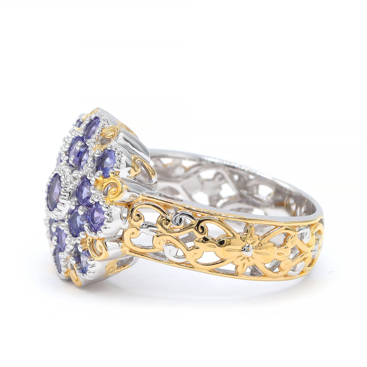 Gems en Vogue 24K Palladium Silver 2.68ctw Tanzanite Cluster Flower Ring