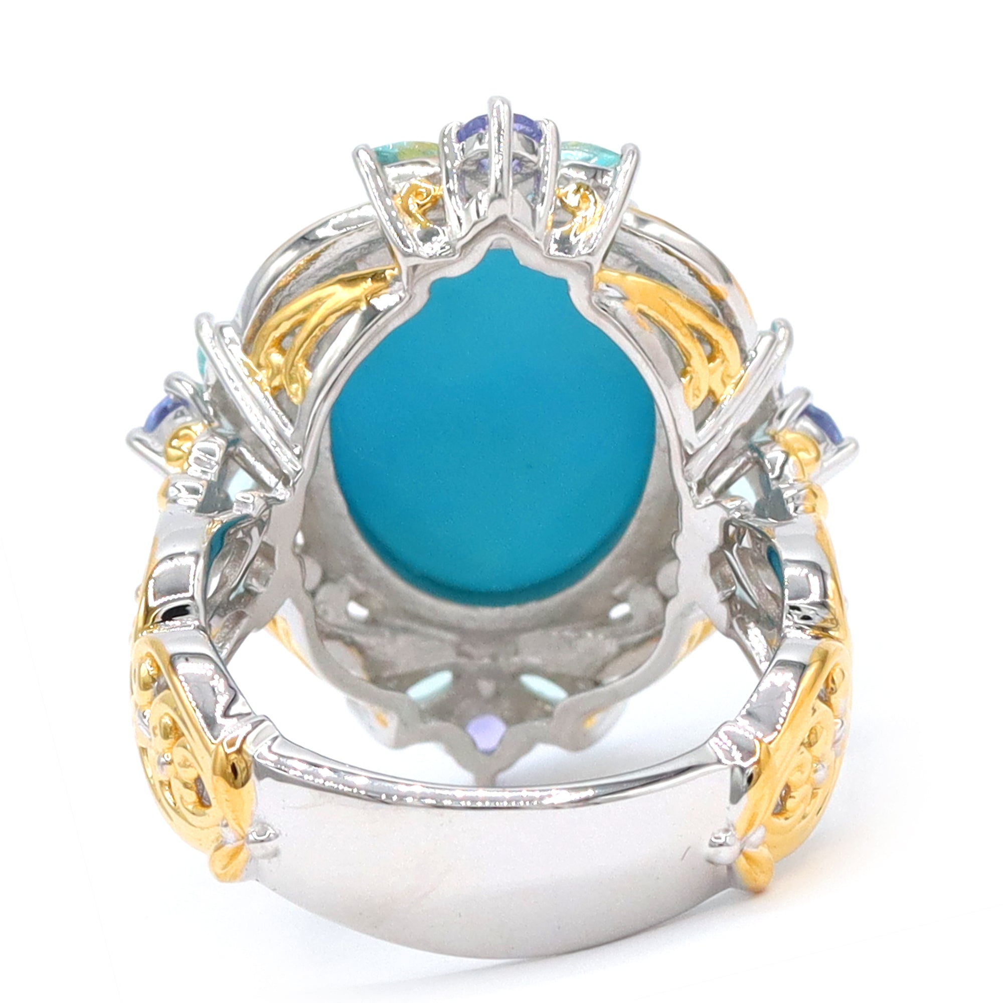 Gems en Vogue 24K Palladium Silver Sleeping Beauty Turquoise, Dauphin Apatite & Tanzanite Ring