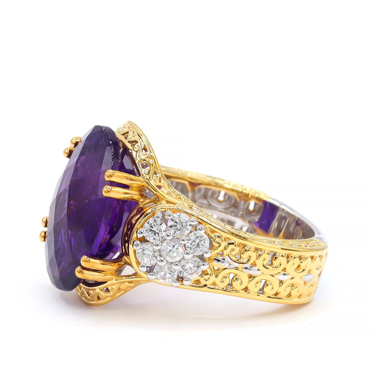 Gems en Vogue One-of-a-Kind 24K Palladium Silver 13.42ctw African Amethyst & White Zircon Ring
