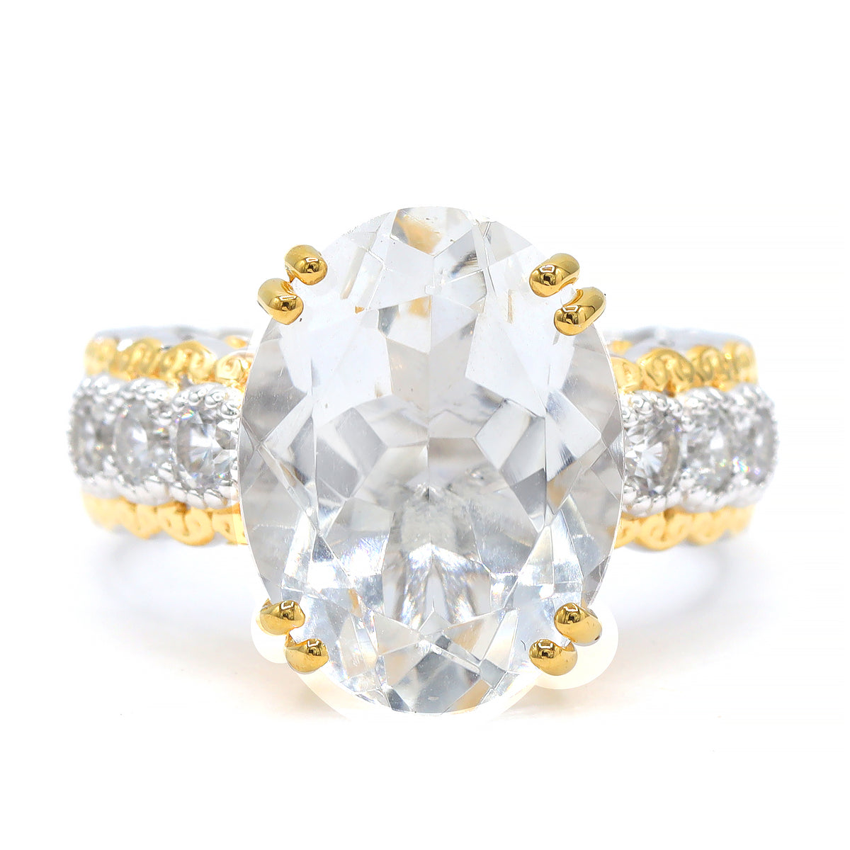 Gems en Vogue 24K Palladium Silver 8.84ctw Clear Quartz & White Zircon Ring