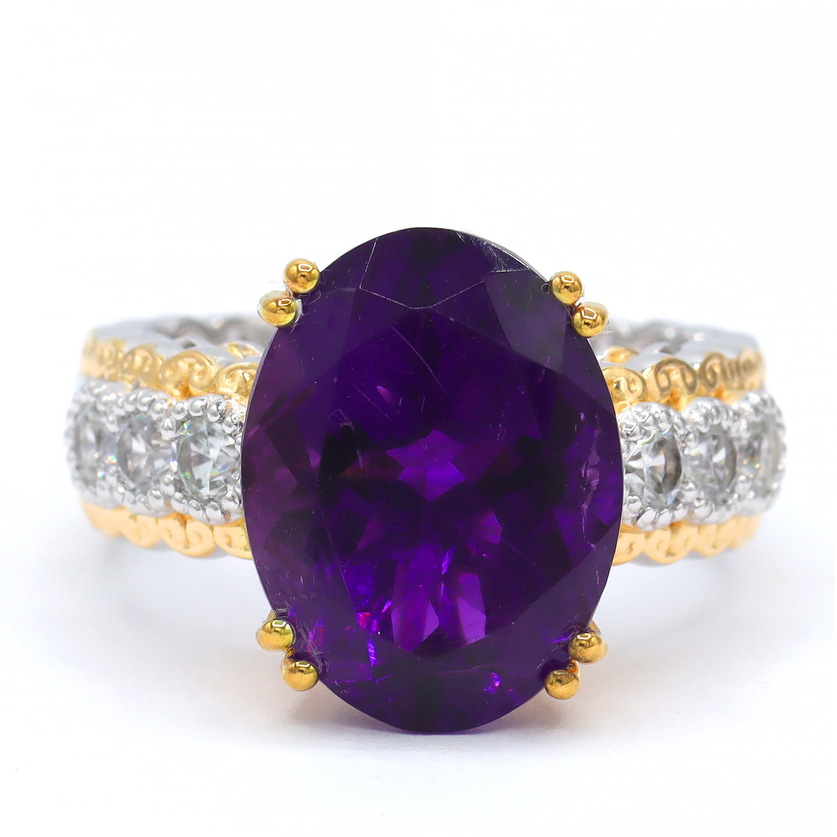 Gems en Vogue One-of-a-Kind 24K Palladium Silver 10.12ctw Namibian Amethyst & White Zircon Ring