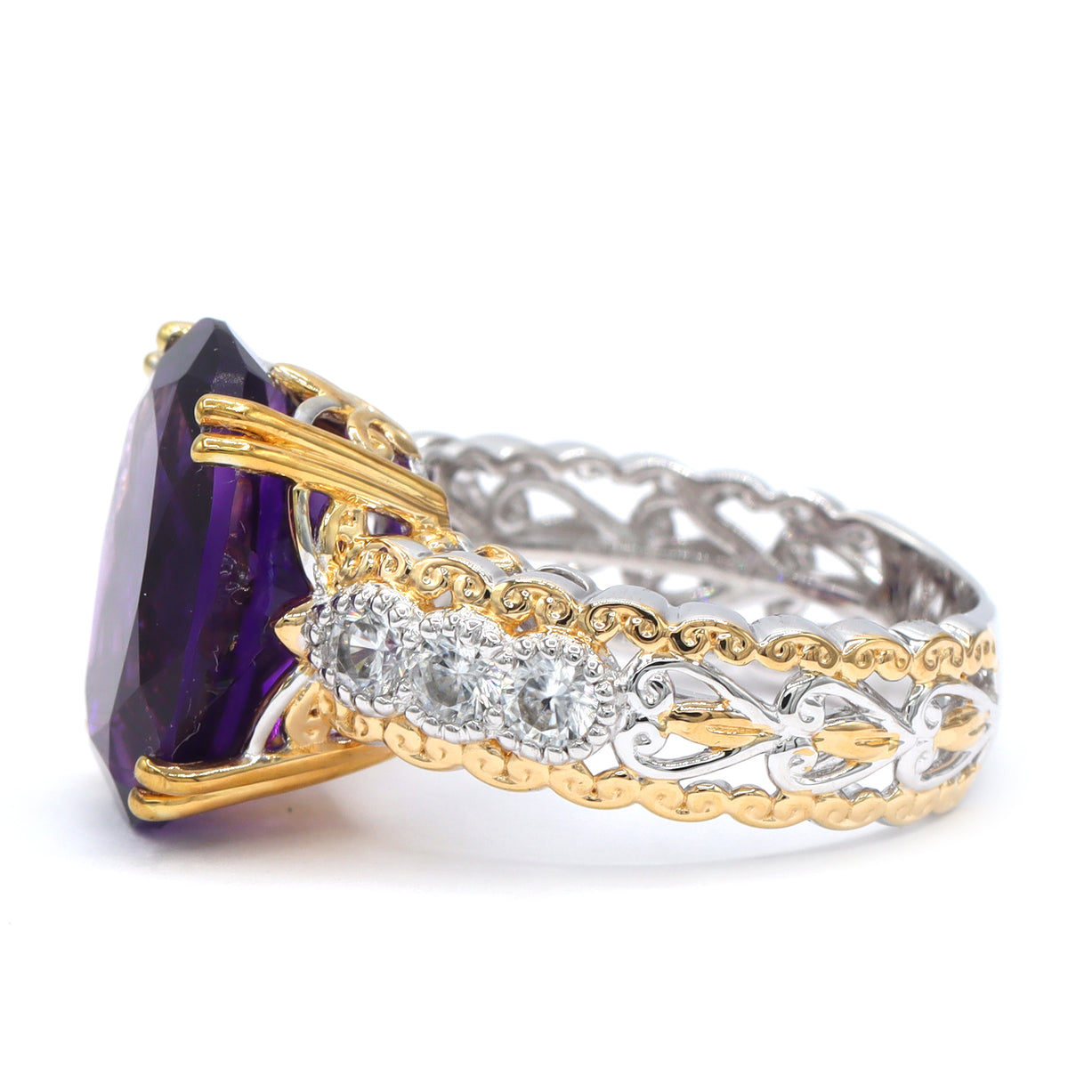 Gems en Vogue One-of-a-Kind 24K Palladium Silver 10.12ctw Namibian Amethyst & White Zircon Ring