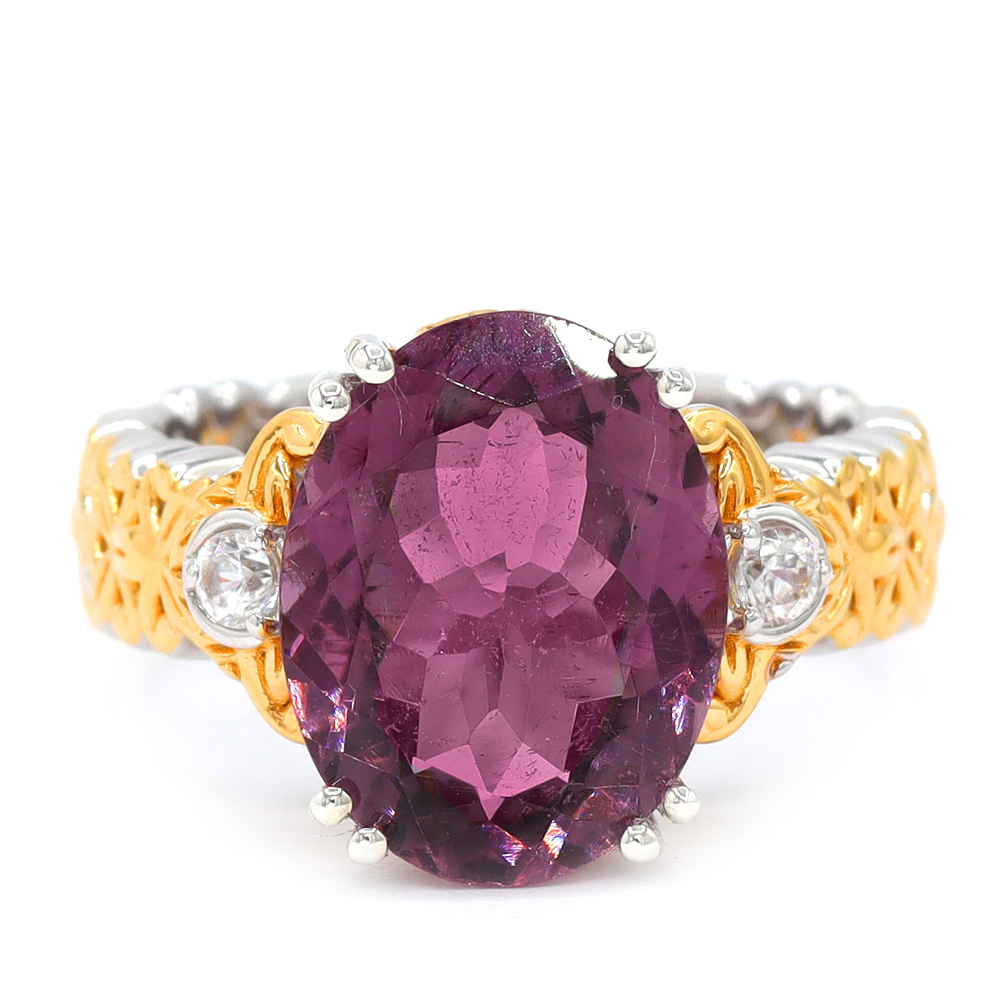 Couture Gems One-of-a-Kind 24K Palladium Silver 6.43ctw Purple Tourmaline & White Zircon Ring